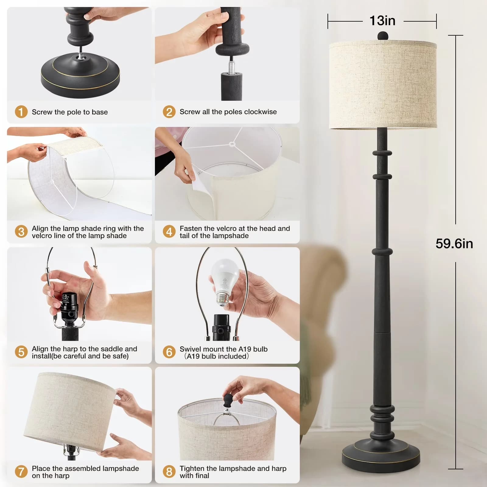 Classic Lamp with LED, Energy Efficient, Modern - Resin Black for Living Room Model 10AD43