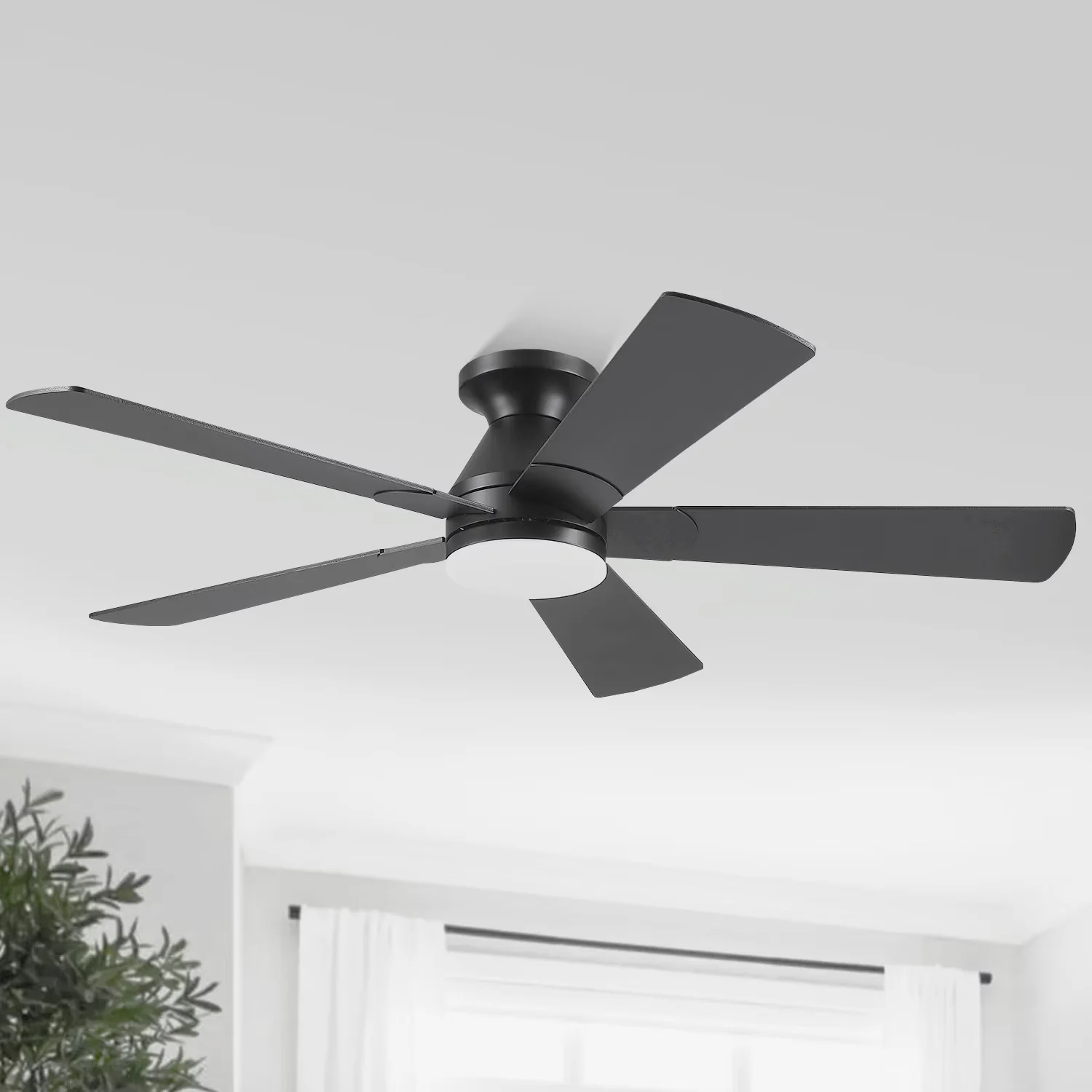 Ceiling Fan Versatile with LED, Universal, Remote Dimmable LED 5 Blade Black for Living Room, Bedroom - Model E1DF46