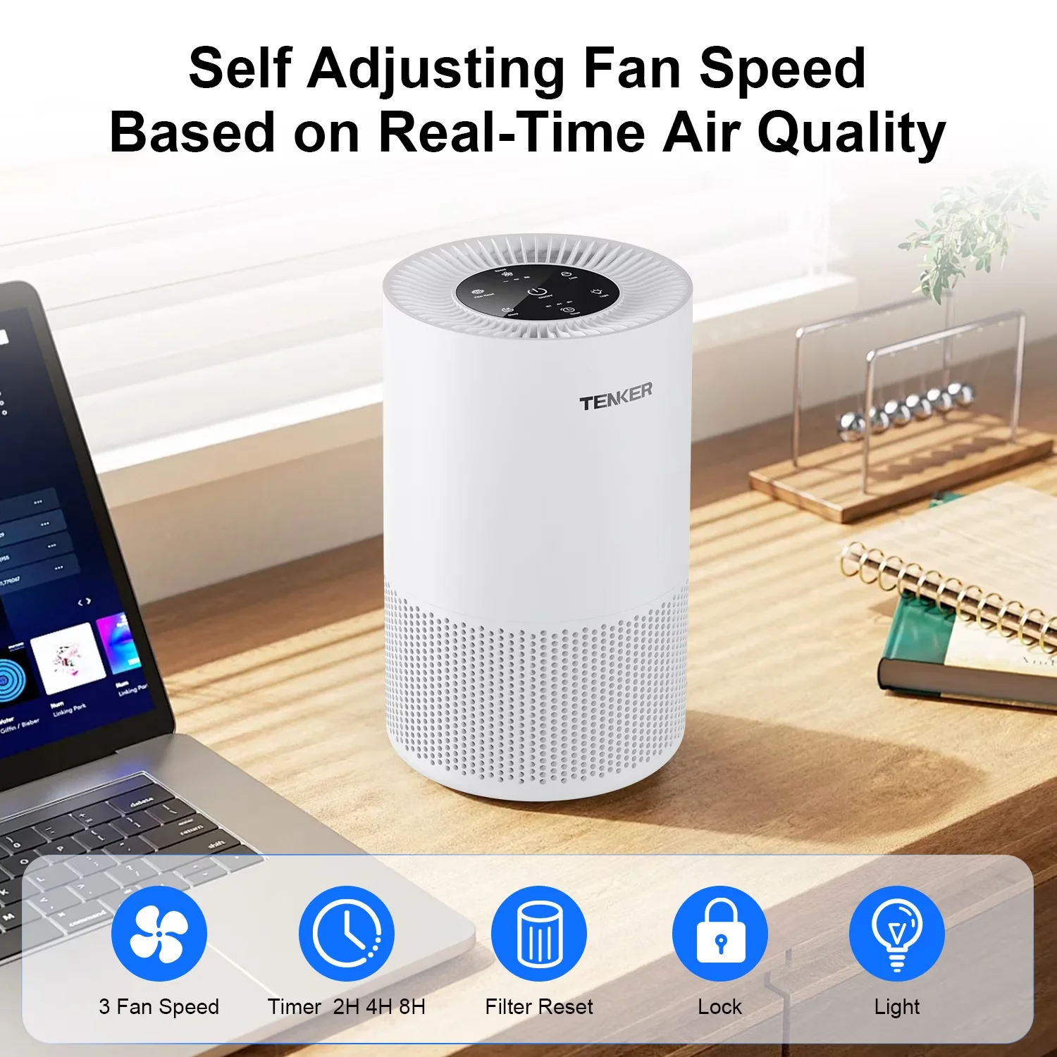Stylish Air Purifier with Filter Change Indicator, Variable Speed - White for Home Model EF1EF8