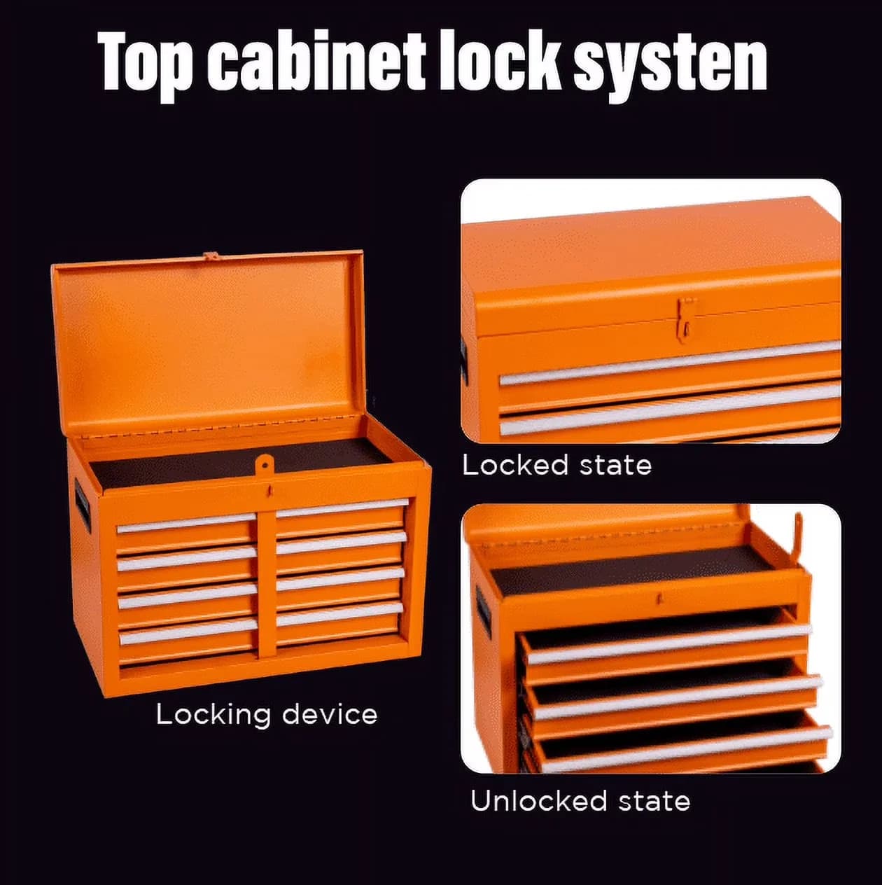 Professional Toolstorage with Lockable, Rolling Tool Box, 5 Sliding Drawers - Steel Orange for Garage Model E9119F