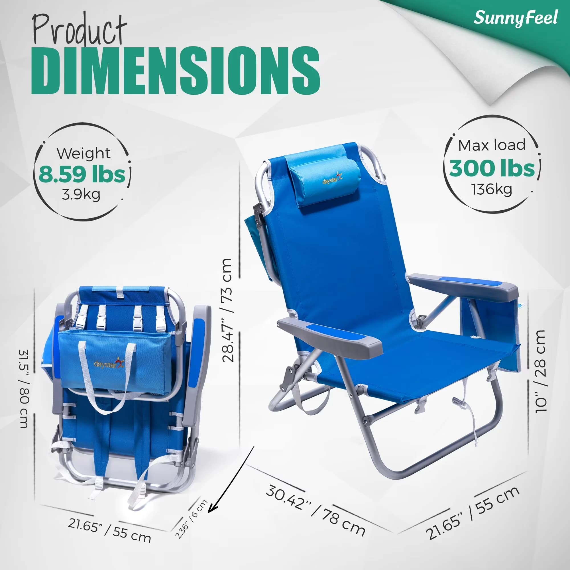Beach Chair Essential with Folding, Portable Lightweight Folding Backpack - Blue Model F2B3C1