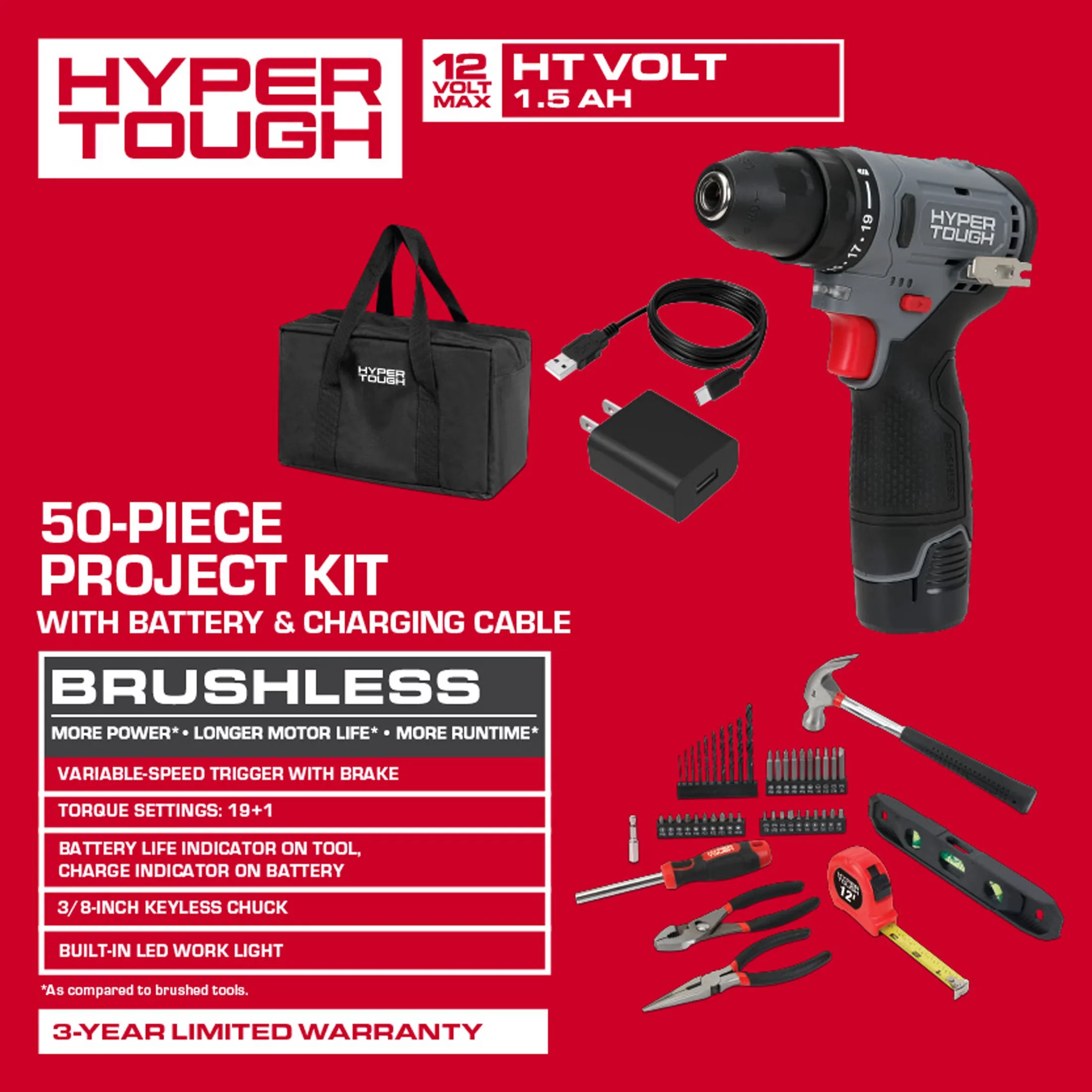 Drills Driver Sleek with Battery, 12V, Variable Speed - Gray - Ergonomic Design Model 732188