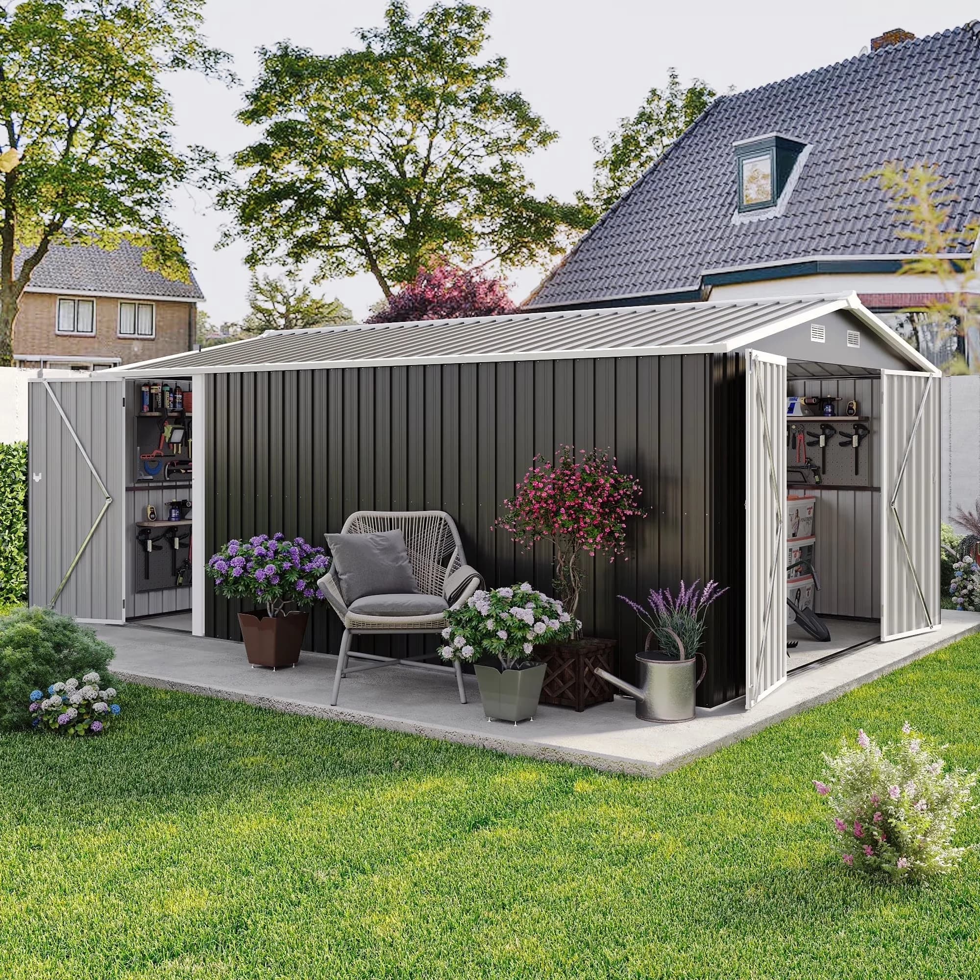 Shed Modern with Rot Resistant, Waterproof, Campcraft 10x14ft Outdoor Storage - Steel Gray for Patio Model 712995