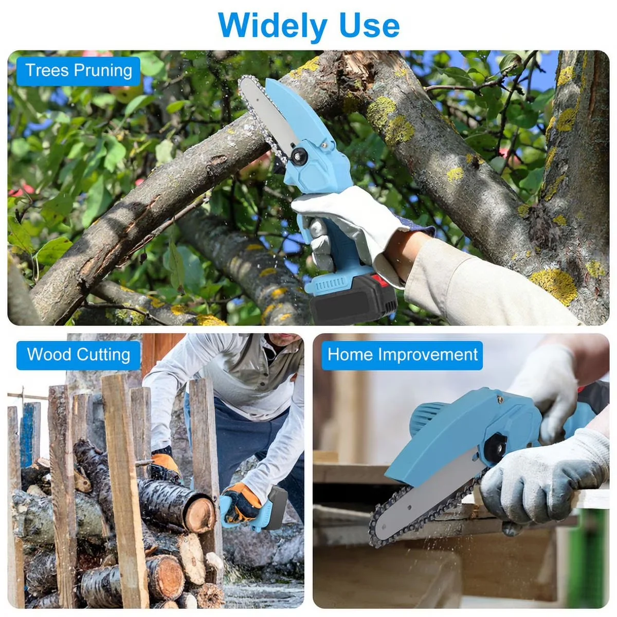 Reliable Chainsaw with Battery, Weatherproof, 4" & 6" Cordless Mini Set - Blue Model A06A48