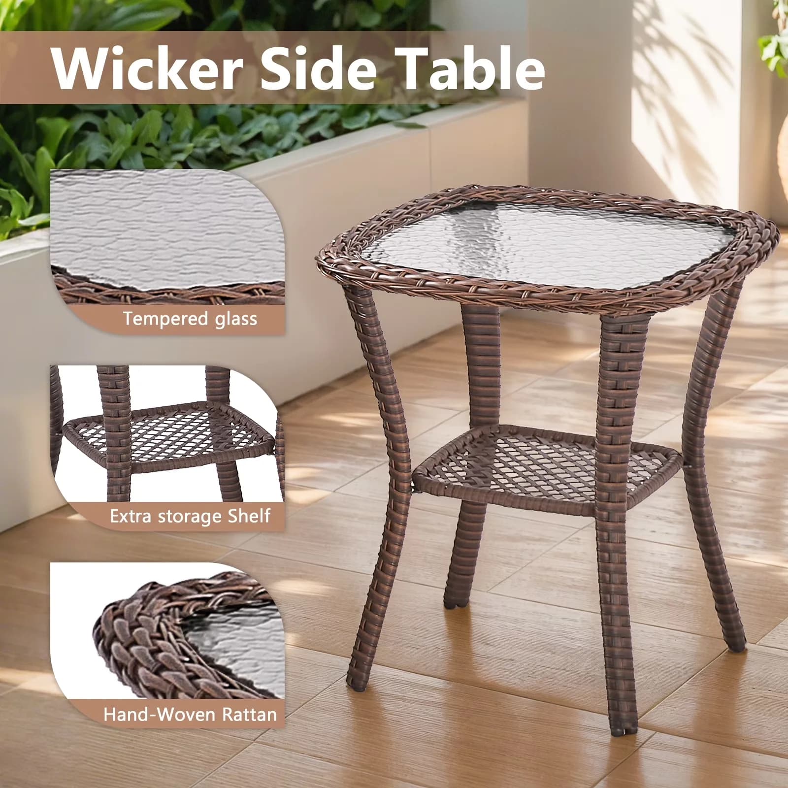 Stylish Patio Dining Set with Weatherproof, Brown Wicker Furniture - Pe Wicker, Powder Coated Steel Beige Model 41633D