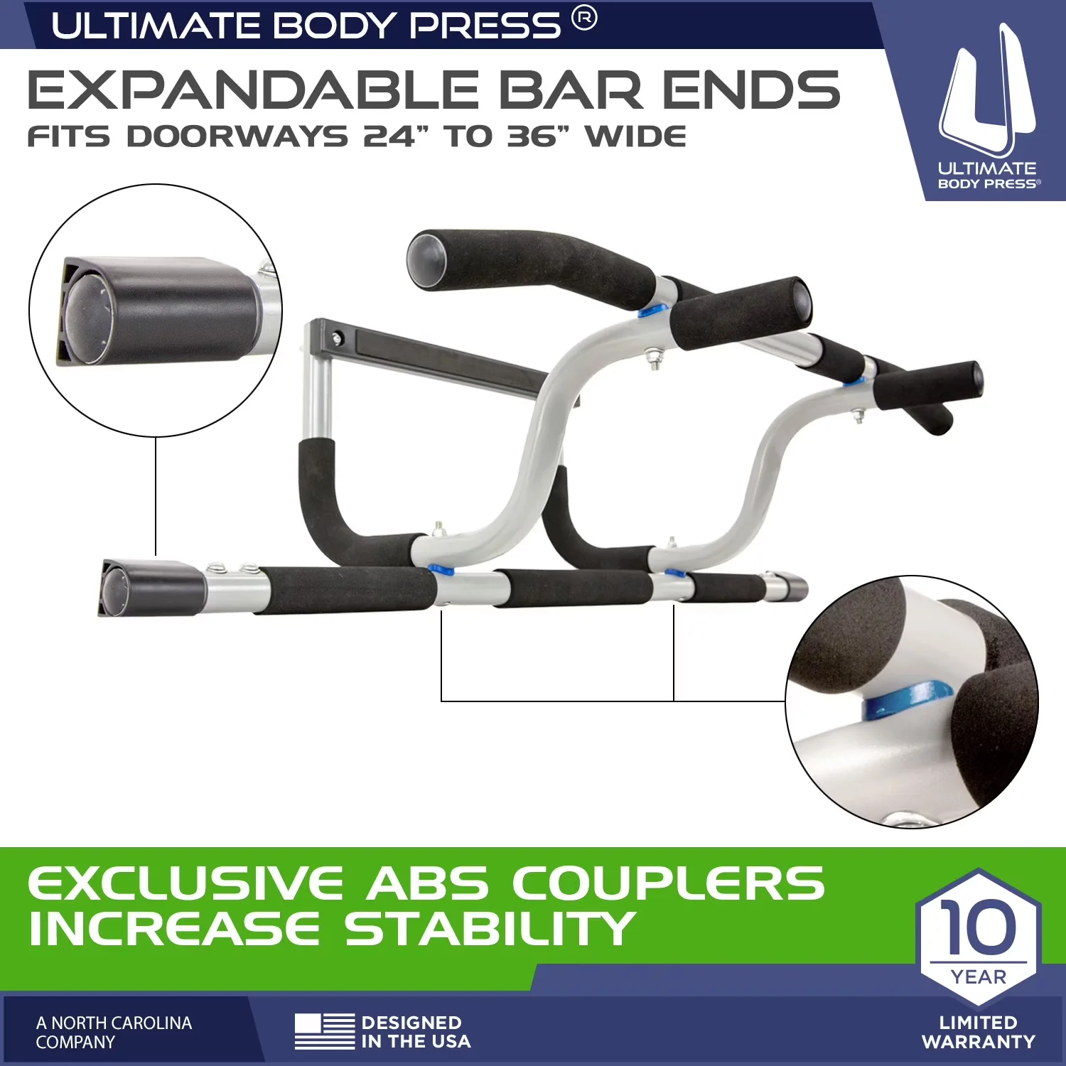 Versatile Home Gym with Adjustable, XL Doorway Pull Up Bar, Elevated Bar & Adjustable Width - Steel Model 58C917
