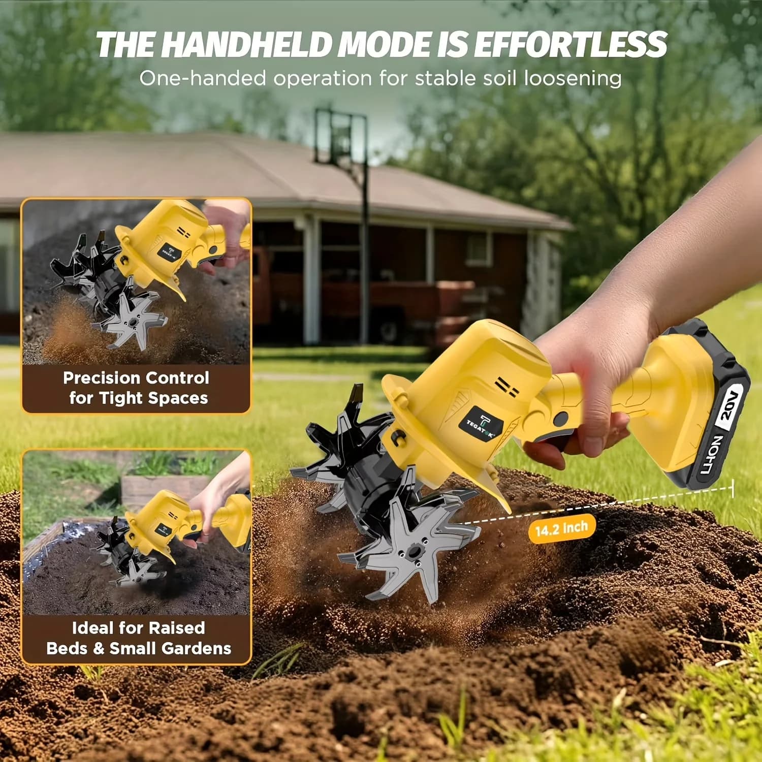Trillers Cultivator Modern with Battery, 20V, 20V Cordless Tiller - Industrial Grade Model F3604B