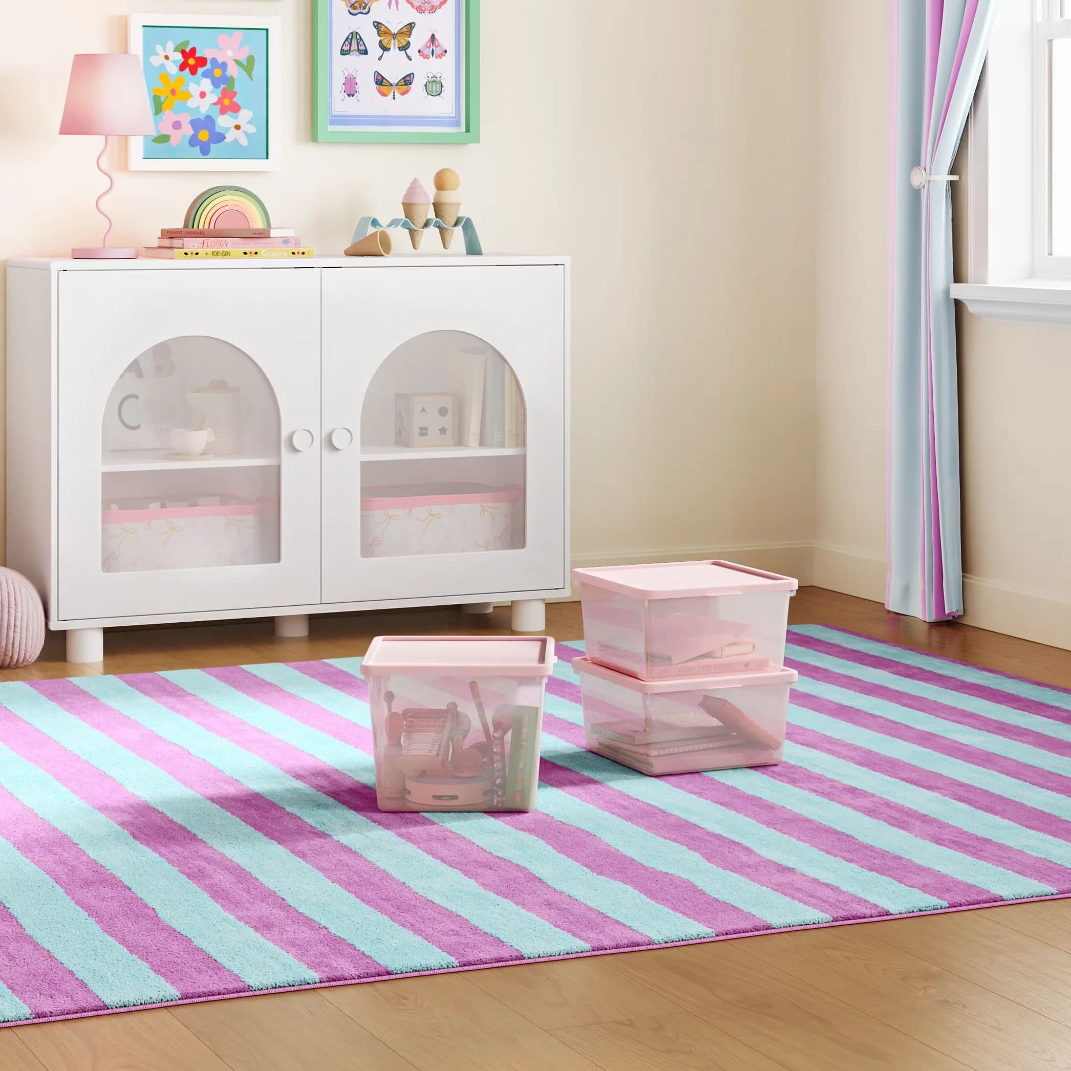 Garage Storage Supply Reliable with Stackable, Lid, Pink Large Plastic Bin - Pink Plastic Model EB19E5