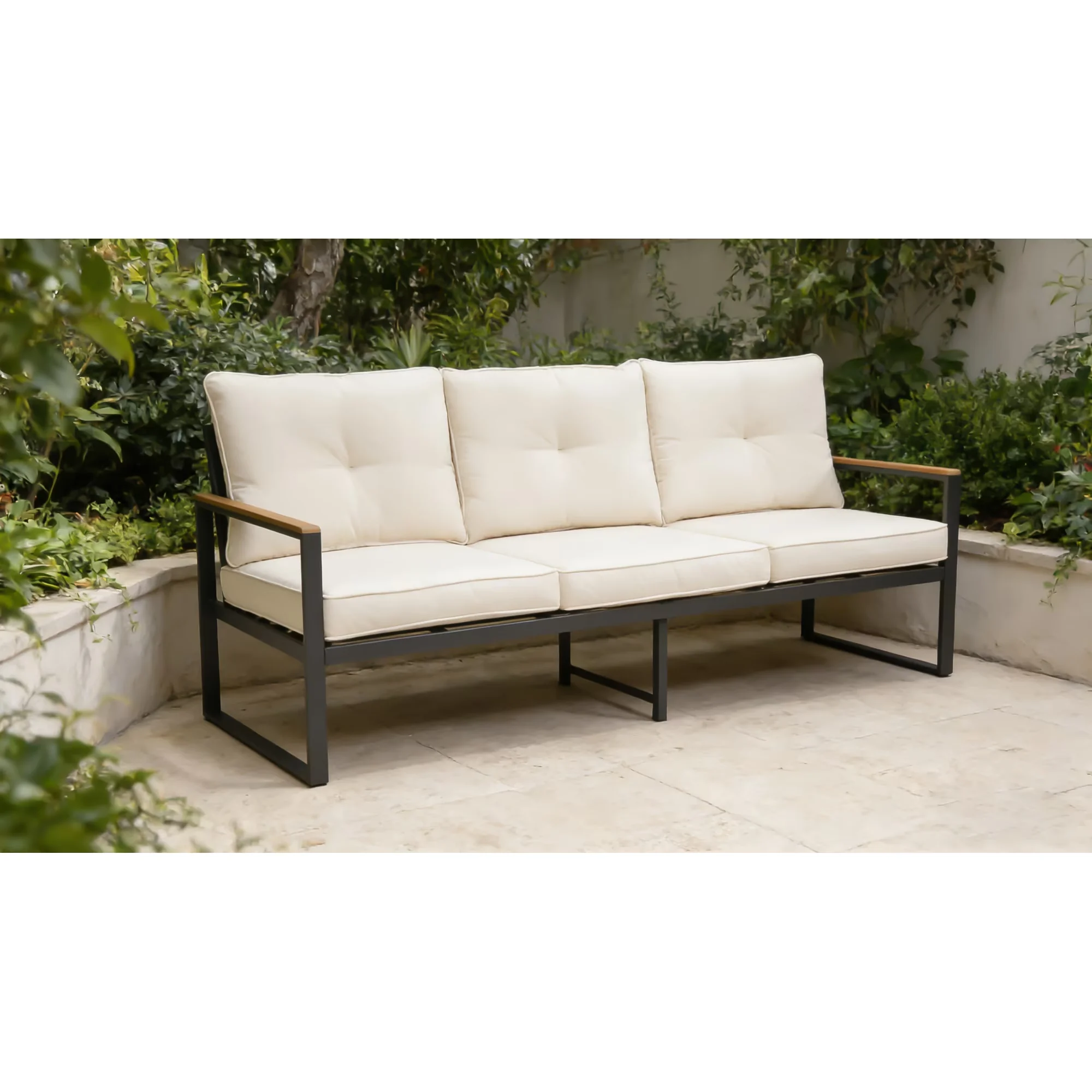 Innovative Patio Conversation Set with Metal 3-Seat Couch, Thick Cushions - Beige Steel for Garden Model 4F03EE