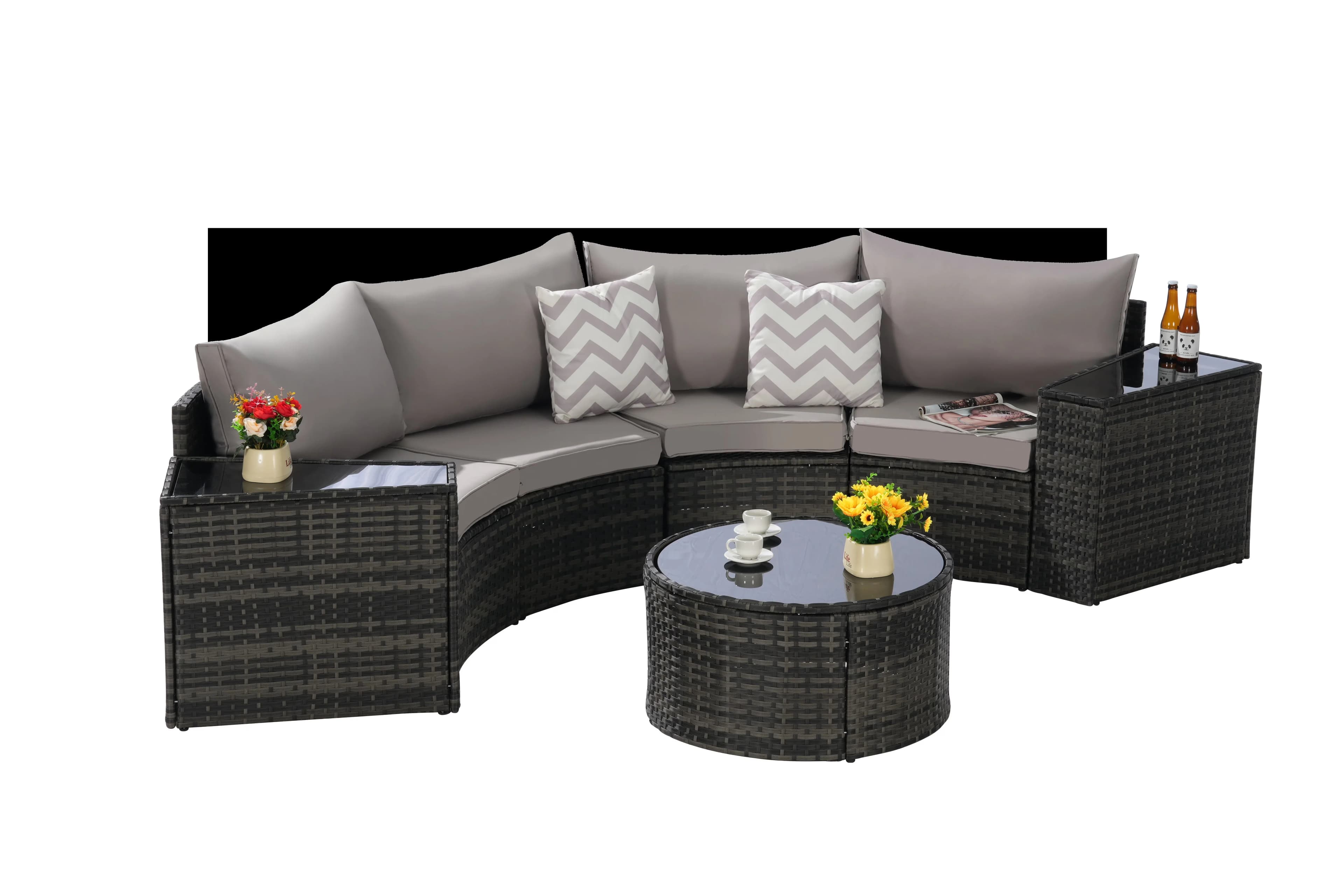 Outdoor Sofas Sectional Sleek with Fade Resistant, Farmhouse, Light Gray - Rattan+Metal Gray Model E96474
