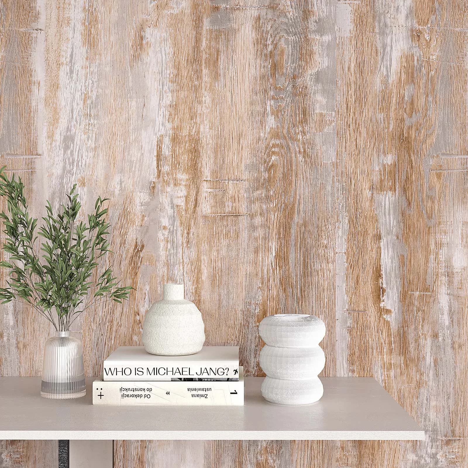 Wallpaper Wall Decals Wall Covering Essential with Waterproof, Grunge Wood Contact Paper - Brown Vinyl Model EC45A5