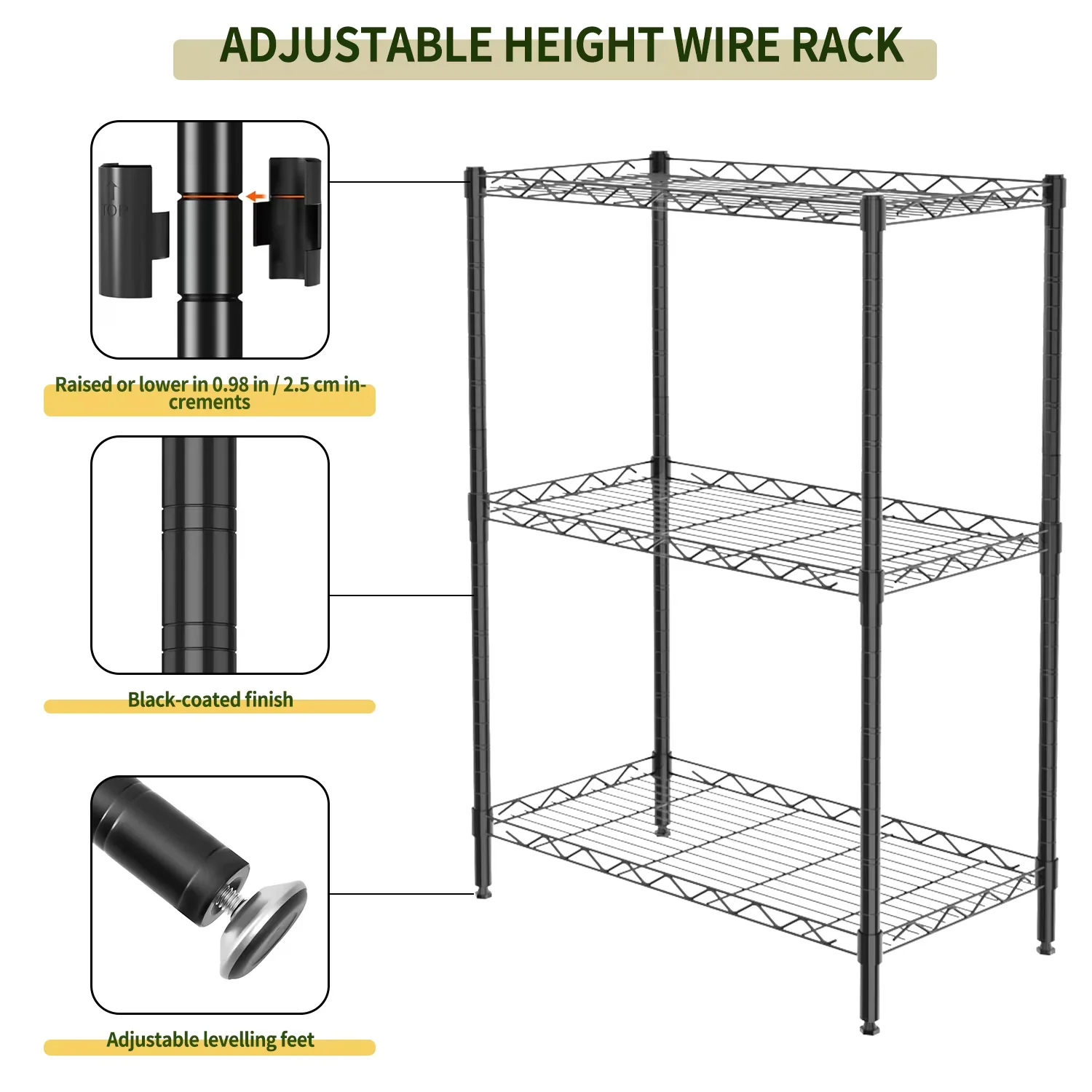 Garage Storage Supply Stylish with Modern - Black Wire Shelf - Compact and Portable Model EBD4DF