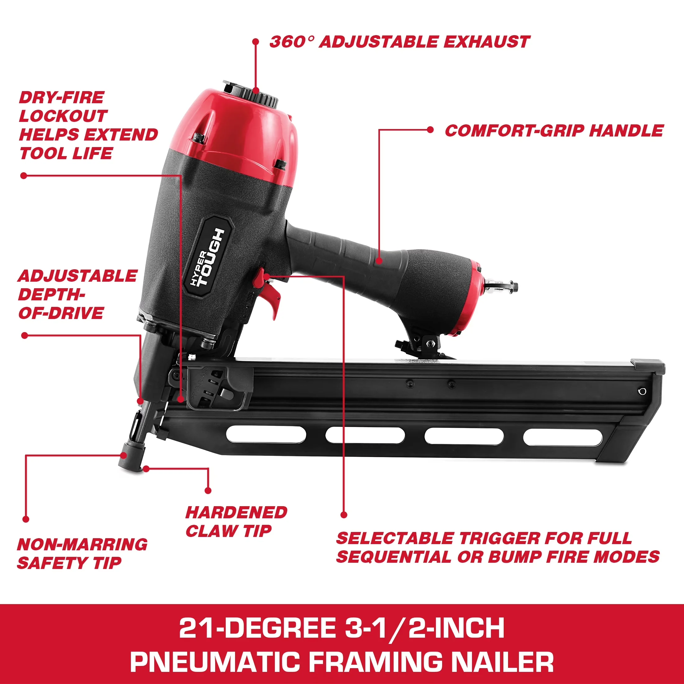Essential Air Tools Compressor with Adjustable, 21-Degree Pneumatic Framing Nailer - Model A50FCC
