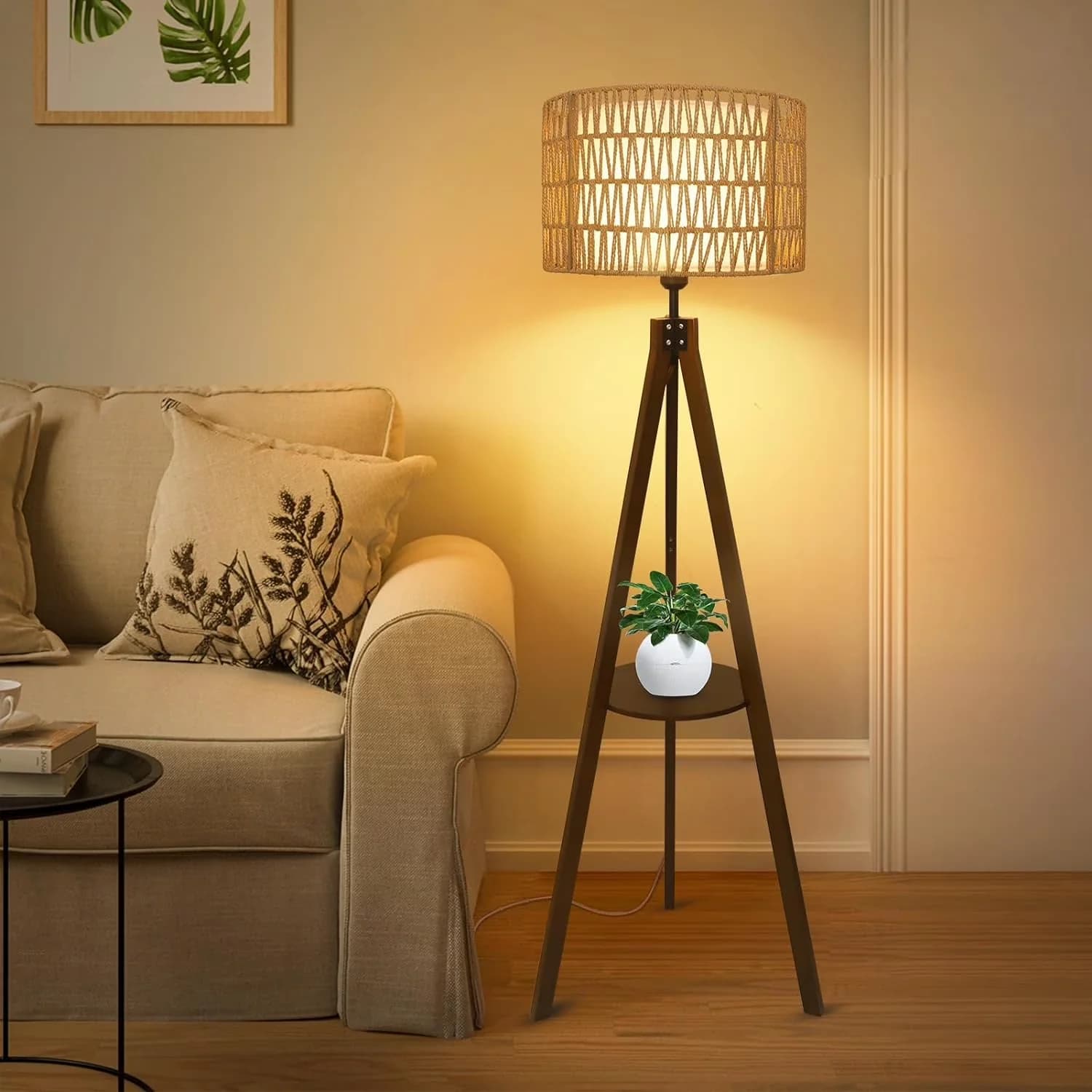 Floor Lamp Stylish with LED, Energy Efficient, Standard Lamps - Wood Brown Model B0F433
