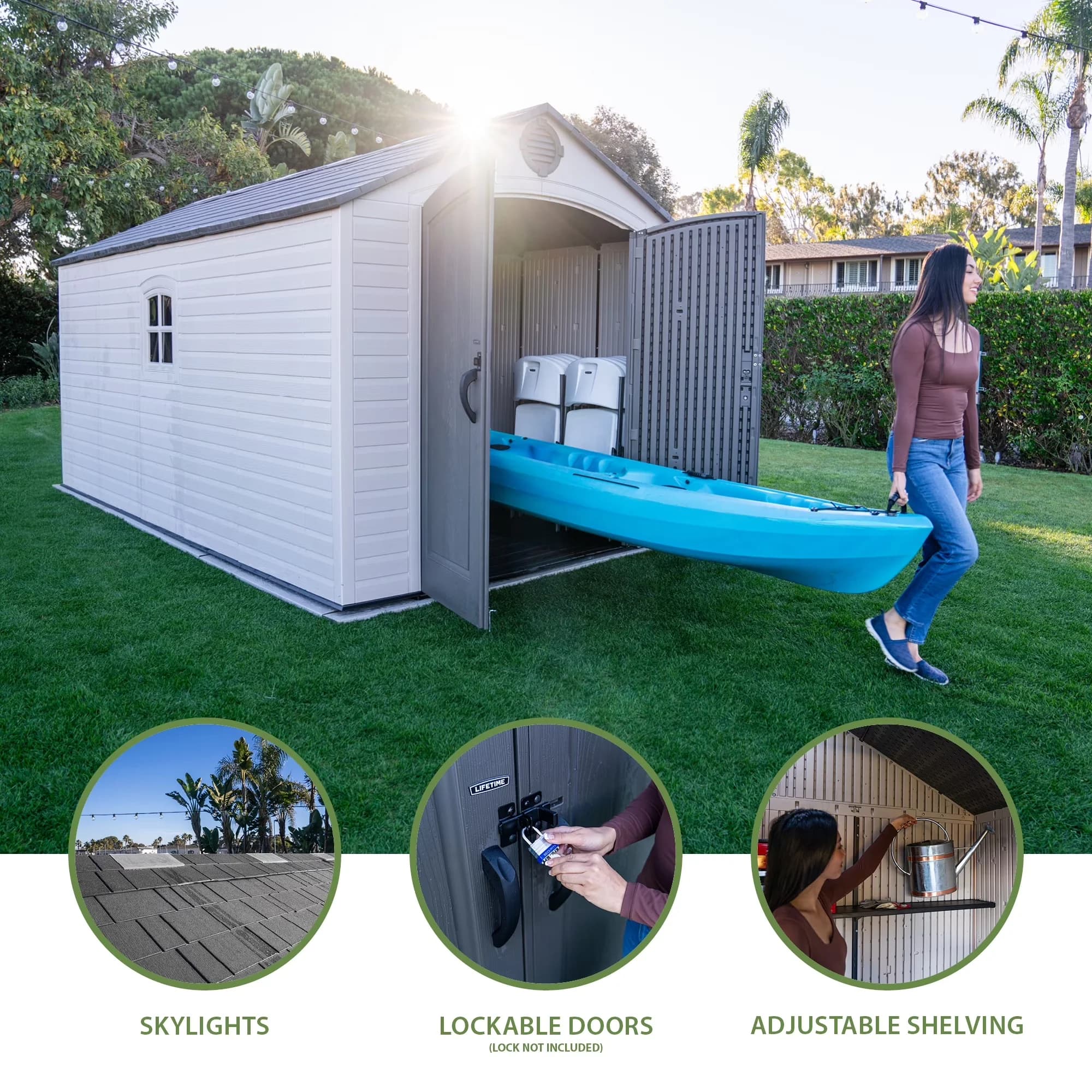 Innovative Shed with Impact-Resistant, Weather-Resistant, Uv Resistant - High-Density Polyethylene, Powder-Coated Steel Tan Model 7FDF01