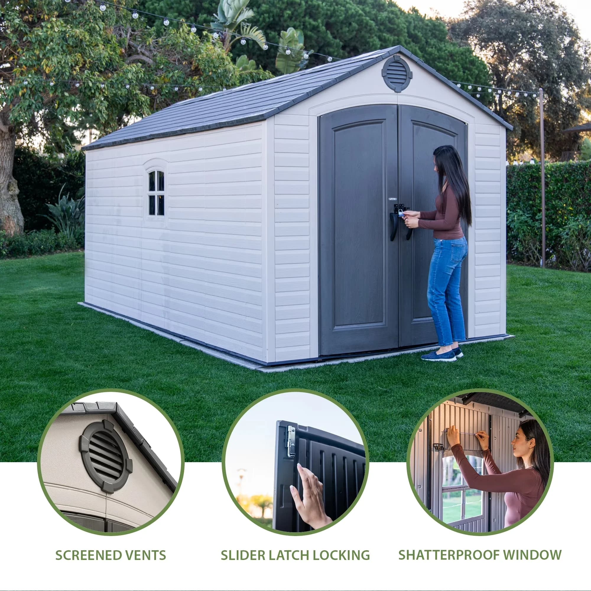 Innovative Shed with Impact-Resistant, Weather-Resistant, Uv Resistant - High-Density Polyethylene, Powder-Coated Steel Tan Model 7FDF01