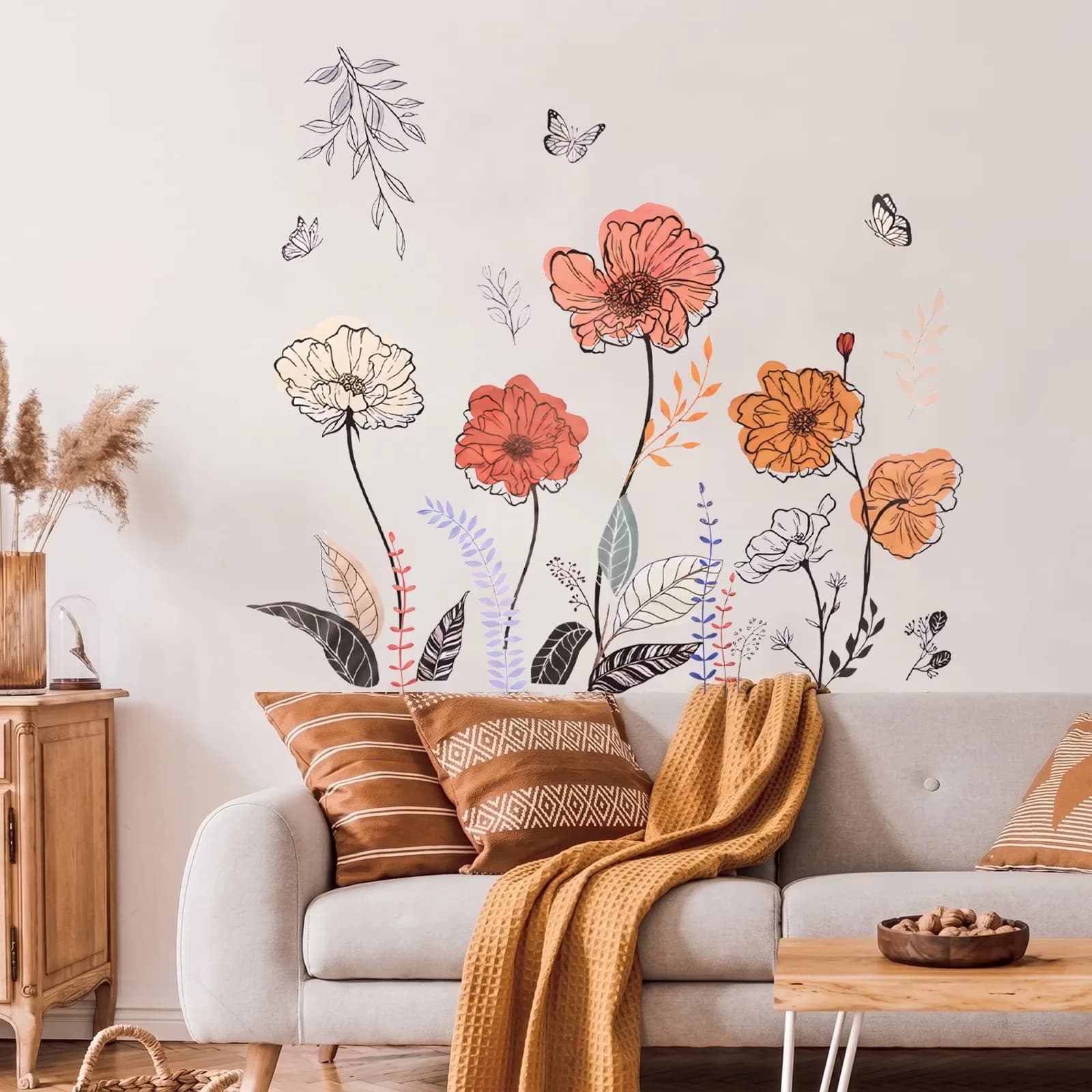 Stylish Wallpaper Wall Decals Wall Covering with Flexible, Art, Wildflower Floral Grass Peel and Stick - Pvc Multicolor Model 470869