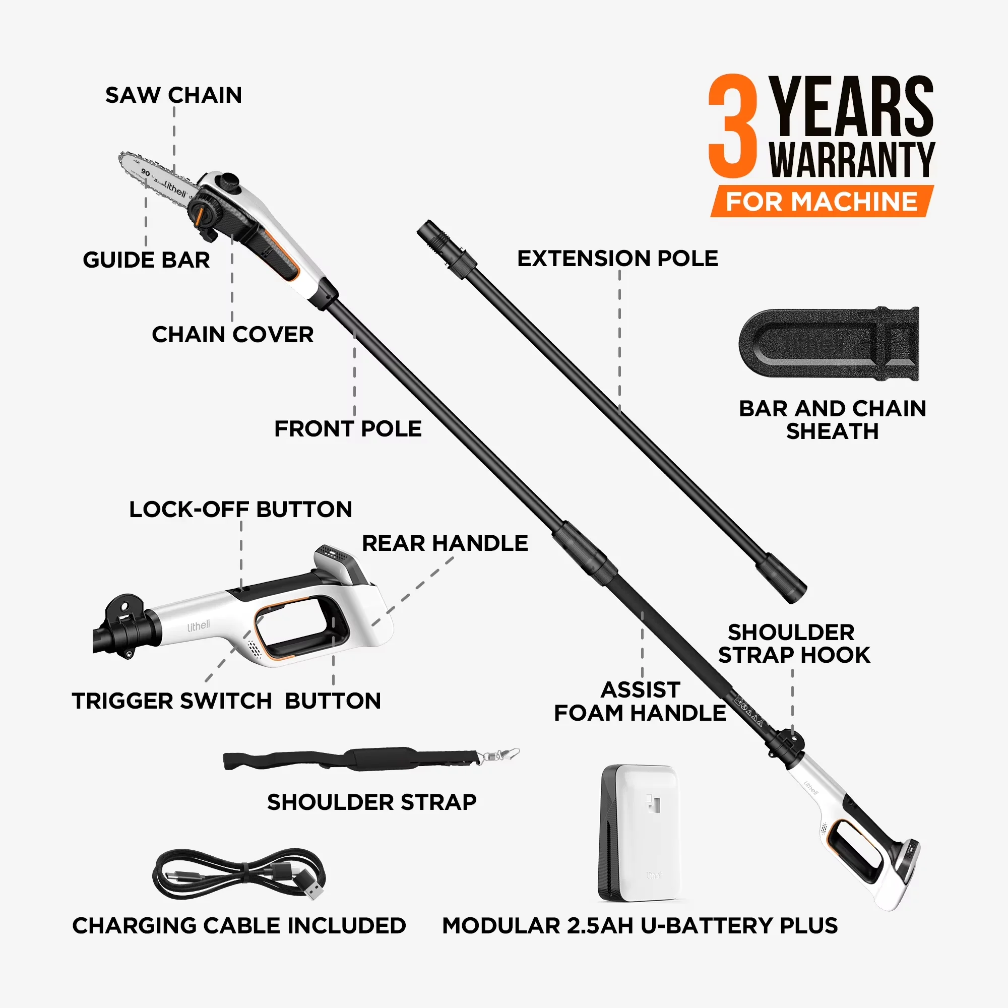 Durable Pole Saw with Battery, Telescoping, U20 - Reliable Performance Model 9CE08A