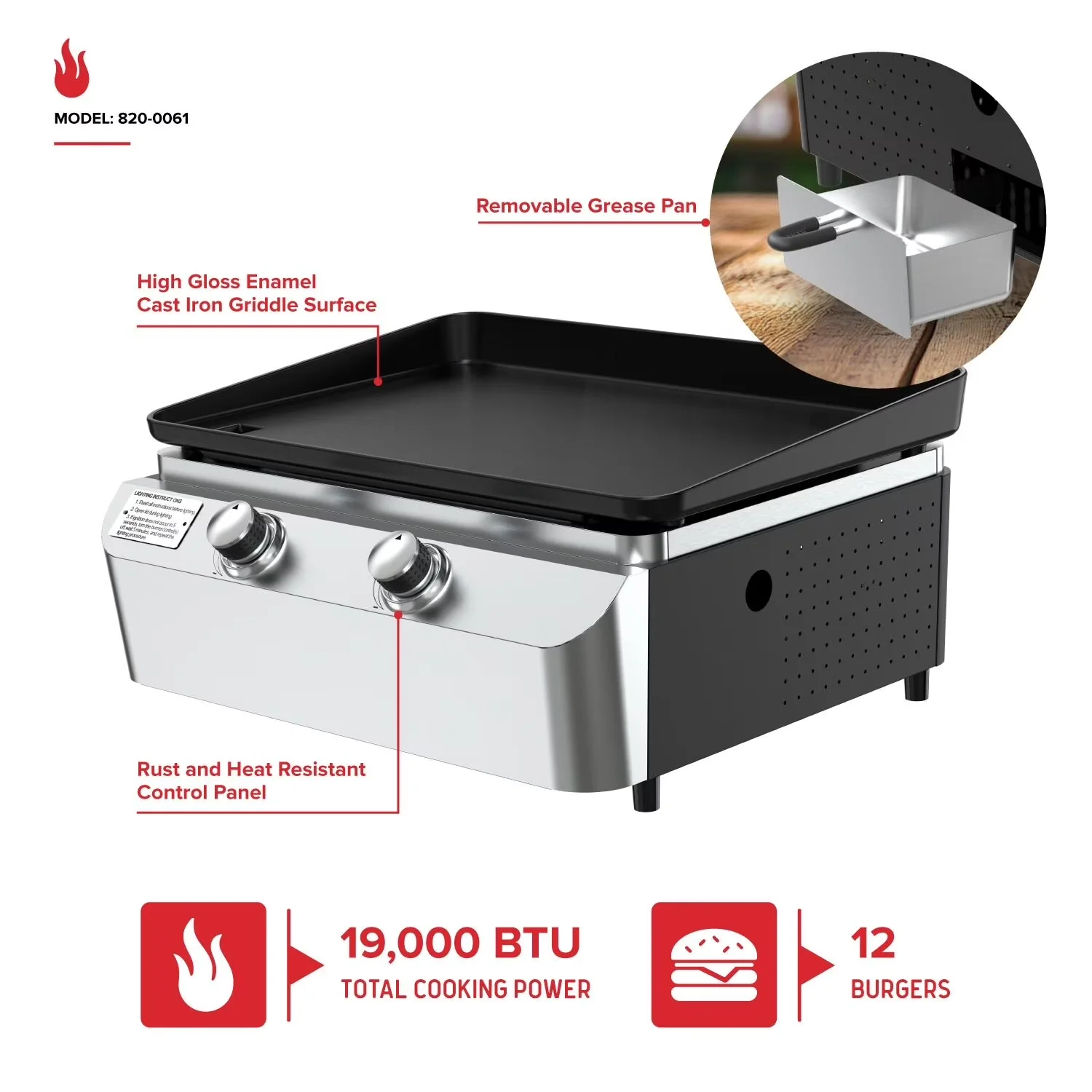 Efficient Gas Grill with Portable, Small Portable Propane Griddle - Cast Iron for Outdoor, Camping Model ECBBFF