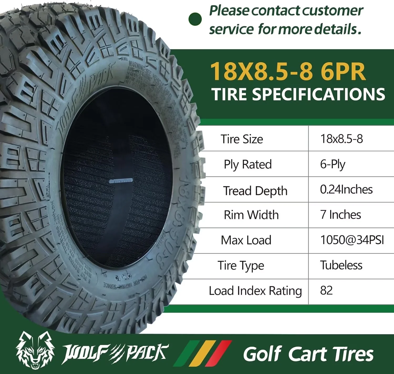 Quality Golf Cart Tire with Smooth, Durable Construction - 18X8 - Professional Series Model D1B3BC