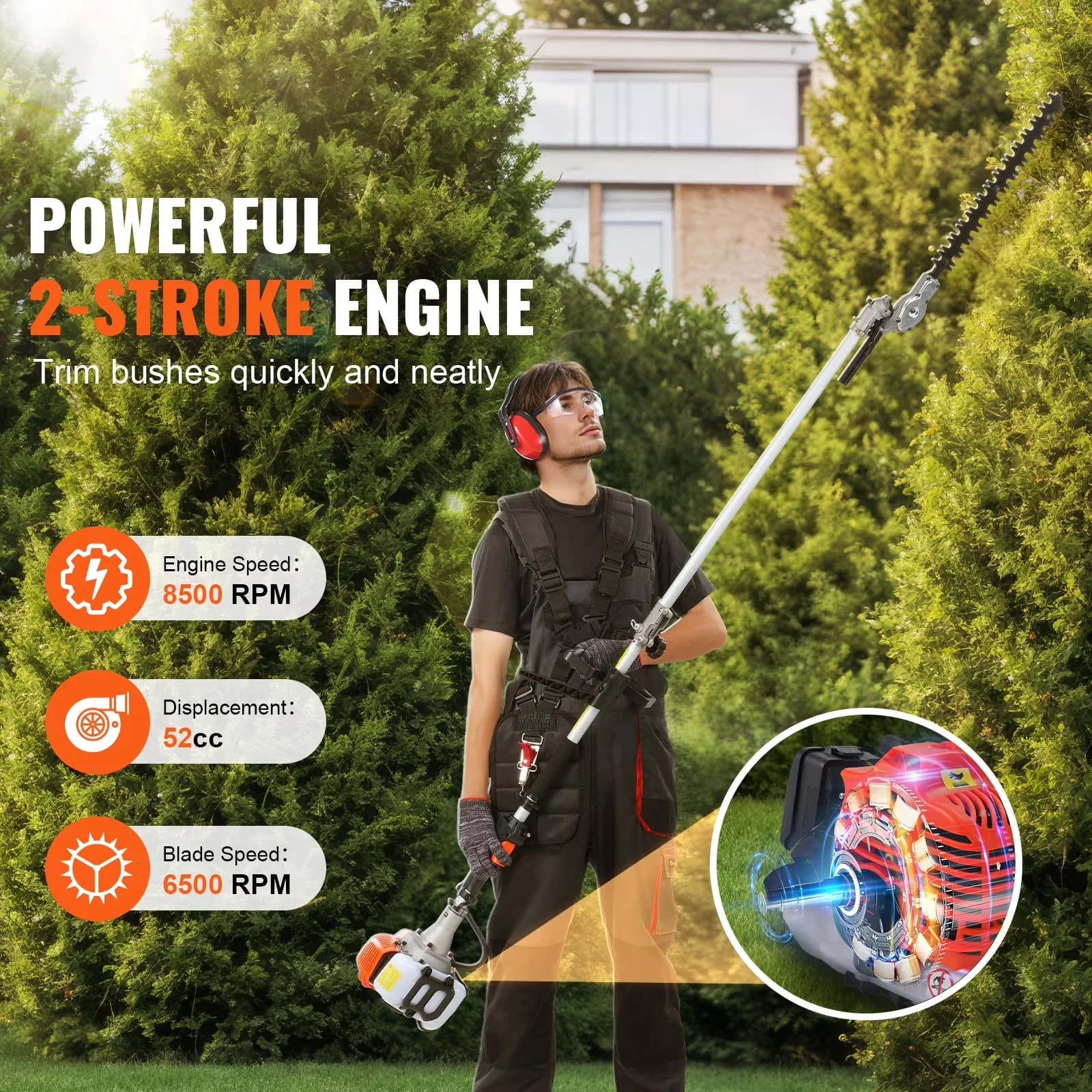 String Trimmer Versatile with 52CC 6-in-1 Gas-Powered Multi-Tool - Multicolor Model 26224E