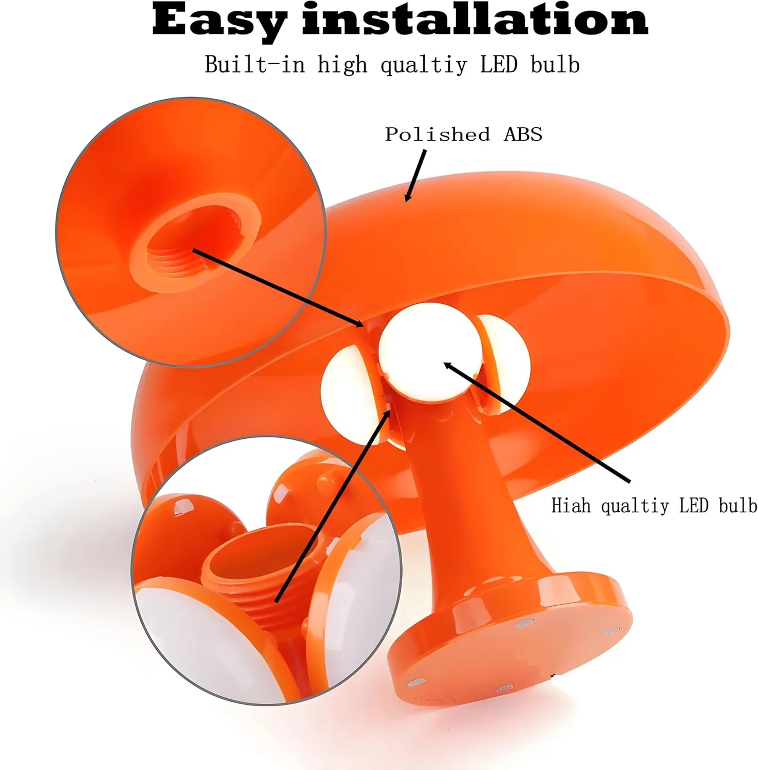 Classic Lamp with LED, Eco Friendly - Orange Plastic for Bedroom, Home Model 47F55D