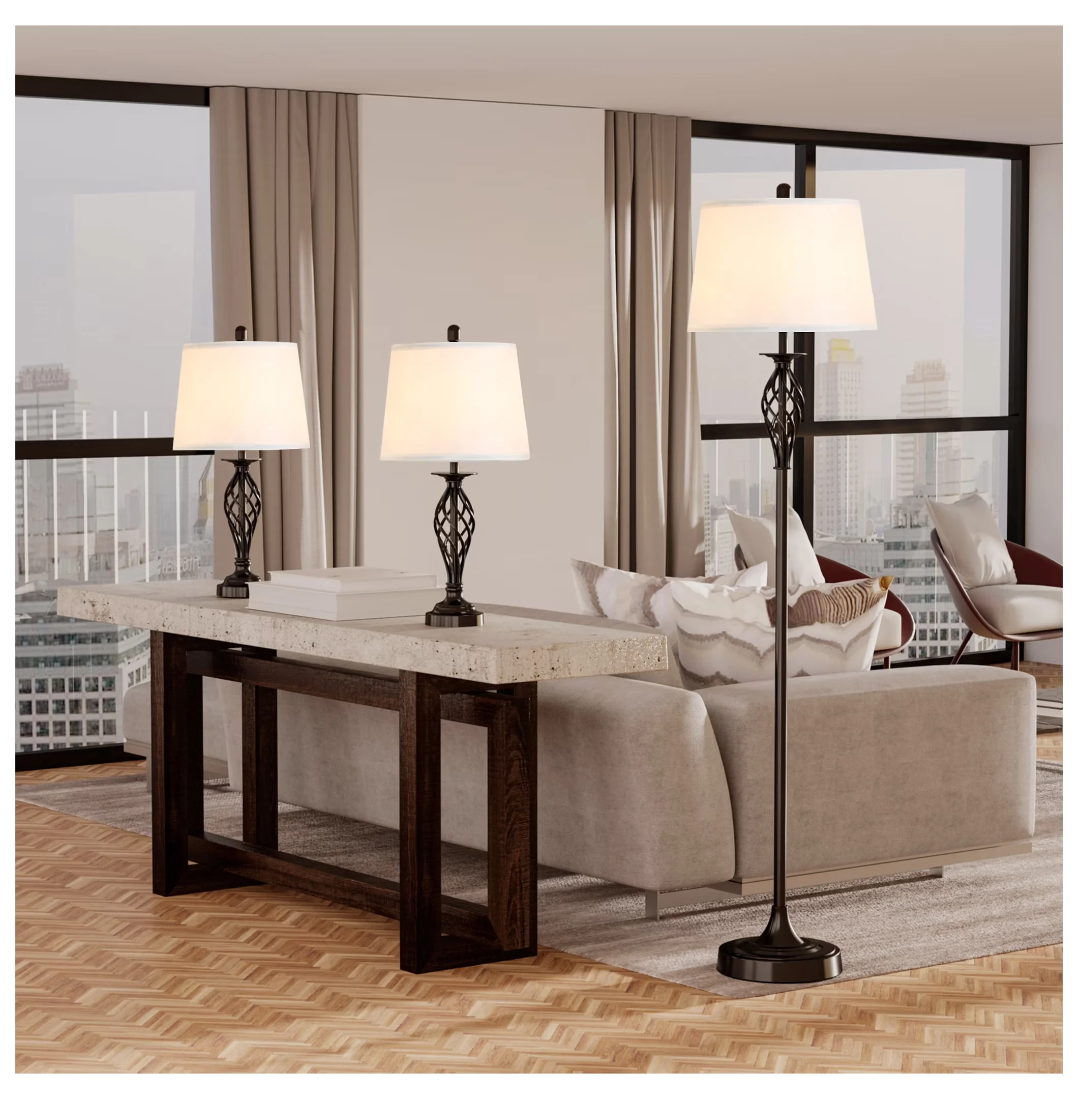 Lamp Set Durable with Modern, Black/White, Living Room - Multicolor Table Model 7E4FAB