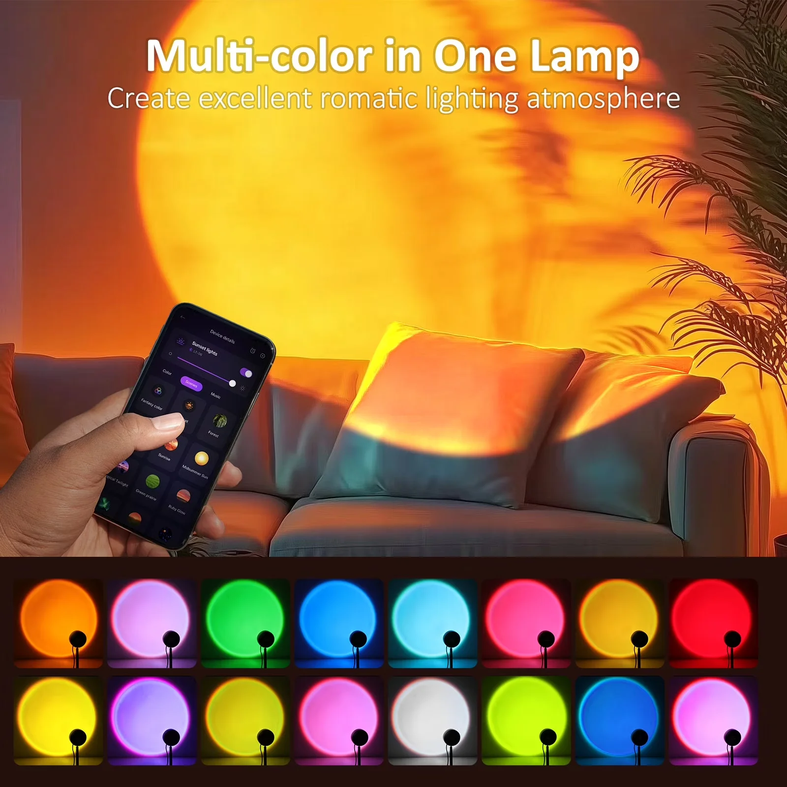 Efficient Lamp with LED, Color Changing, Sunset for Bedroom, Party - for Home and Office Model C3571B