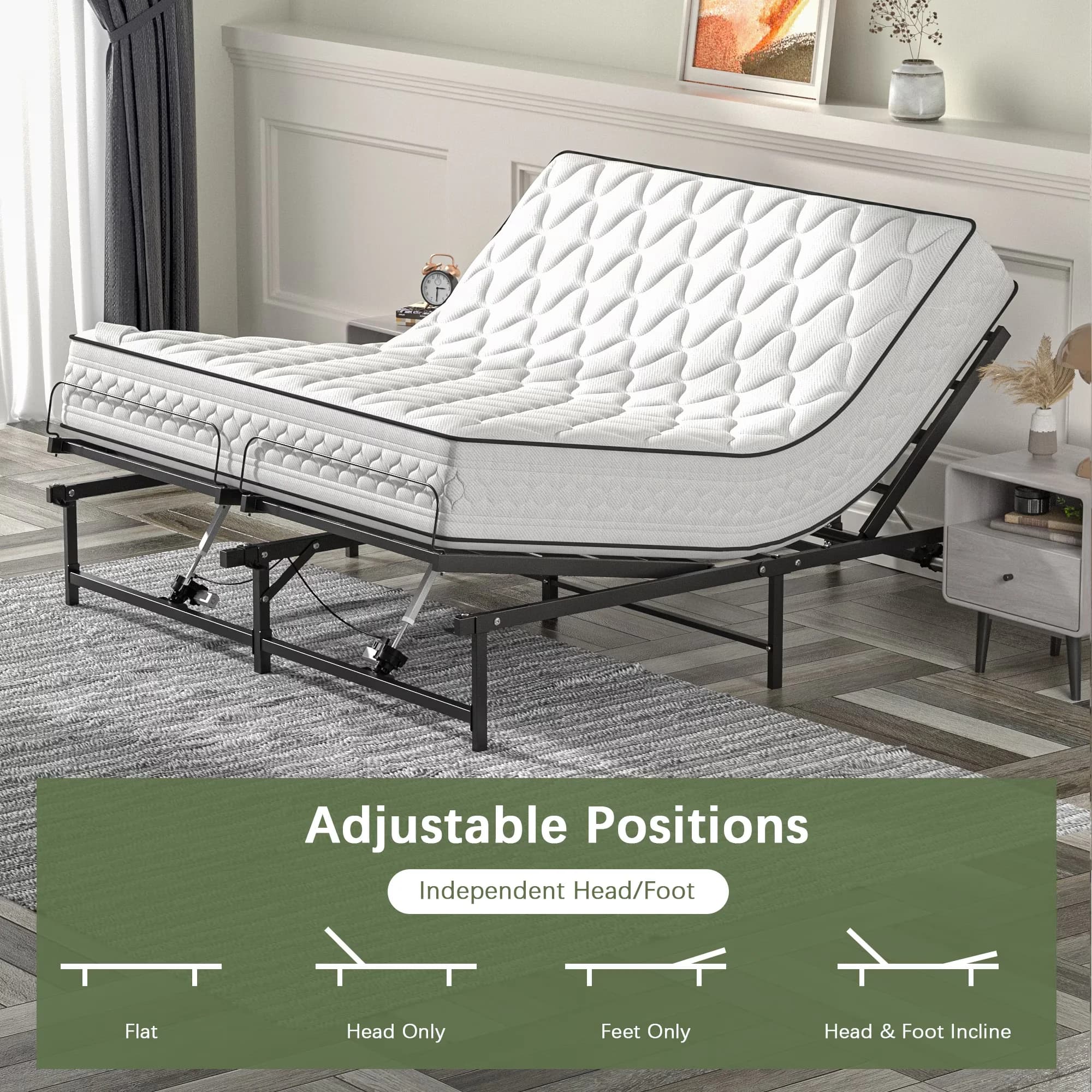 Quality Mattresses Accessory with Adjustable Height, No batteries required with wired remote - Cold Rolled Steel Model 9B25CD