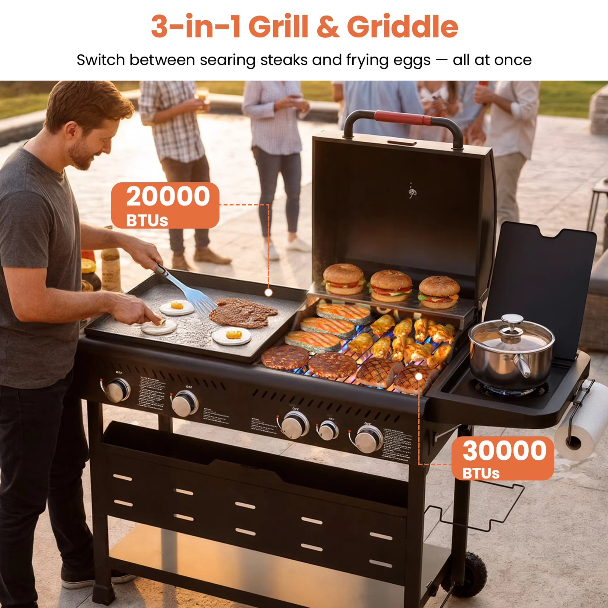 Gas Grill Modern with 50000 BTU, Rust Resistant, Grease Pan - Black Steel for Outdoor Model BF9692
