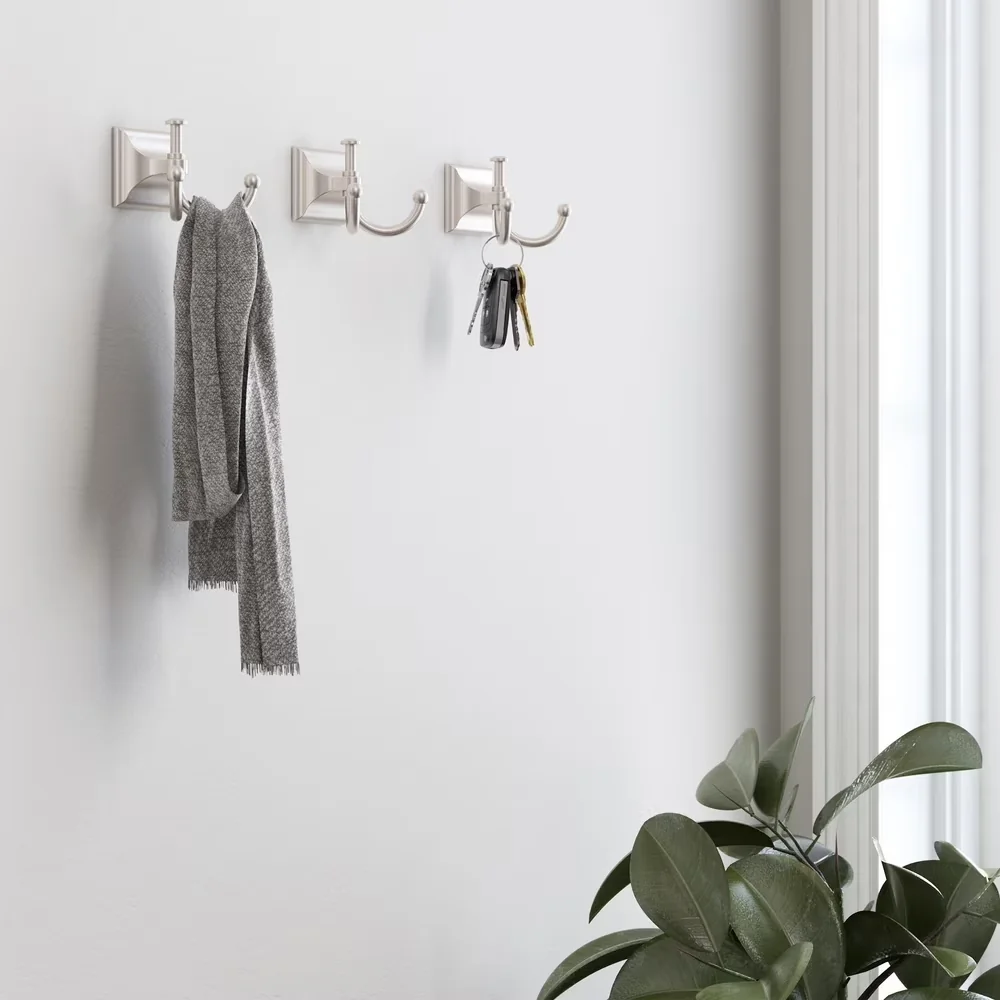 Reliable Bathroom Renovation with Easy Installation, Satin Nickel Eiffel Hook - Wood Silver Model 80B182