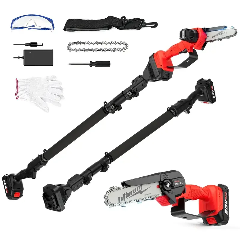 Sleek Pole Saw with Battery, 20V, Automatic Chain Oiler - Red for Garden Model DCED72