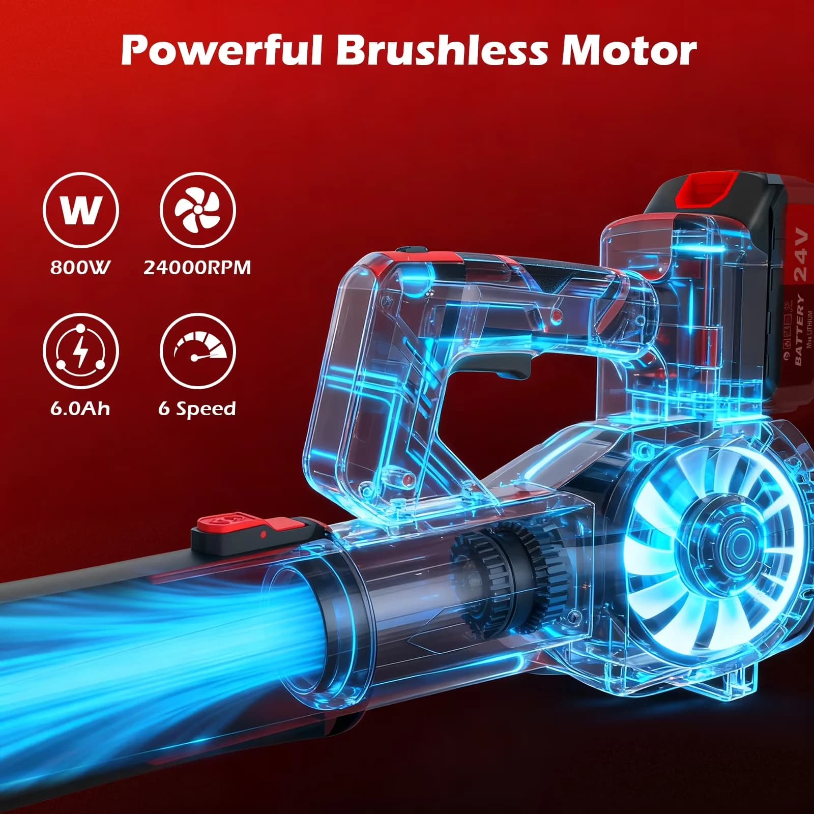 Durable Leaf Blower with Battery, 6 Speed Mode, Electric Cordless - Professional Series Model 44C243