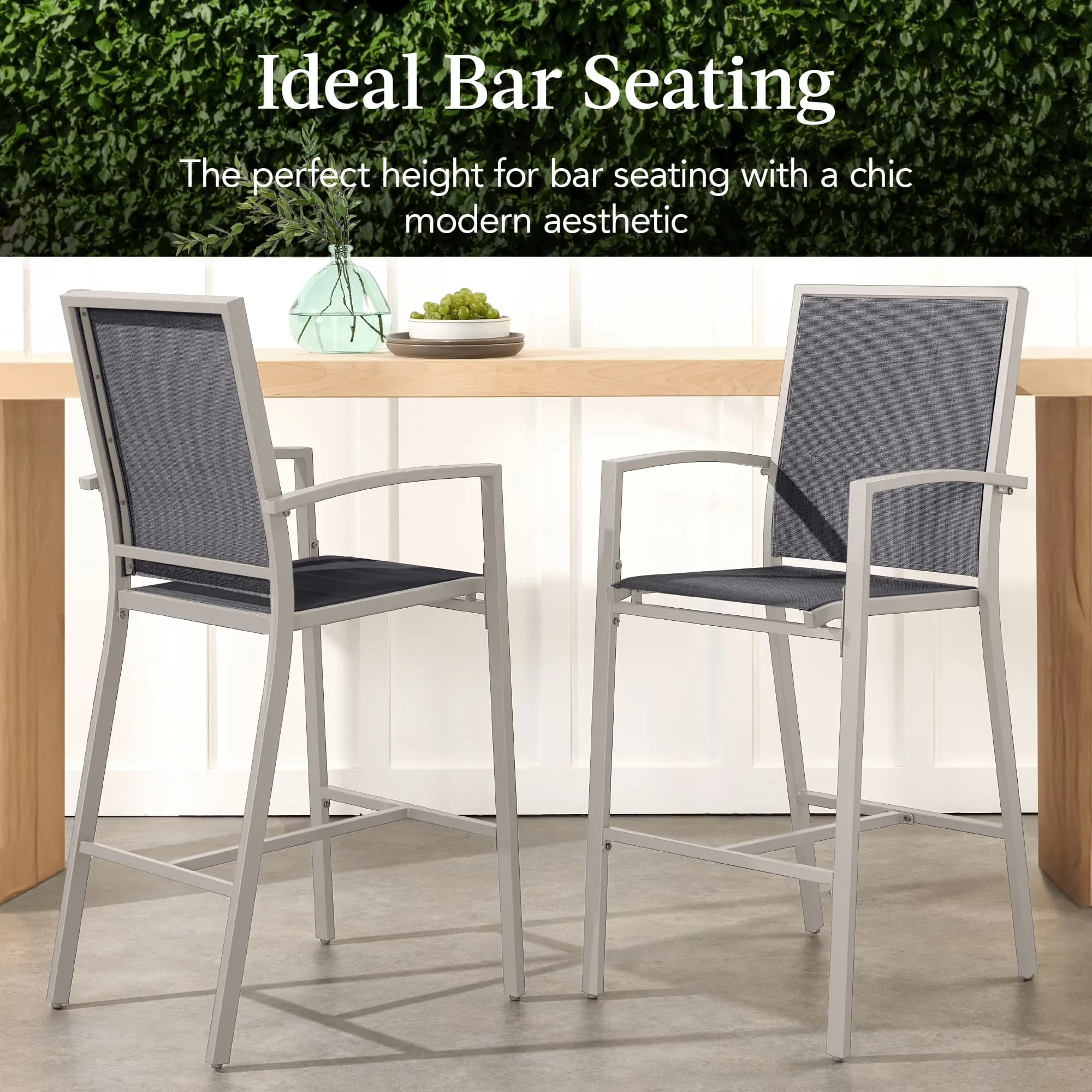 Patio Chair Durable with Weather-Resistant, Outdoor Barstools Set of 2, Bar Height Chairs w/ All-Weather Mesh - Steel, Textilene Model 965981