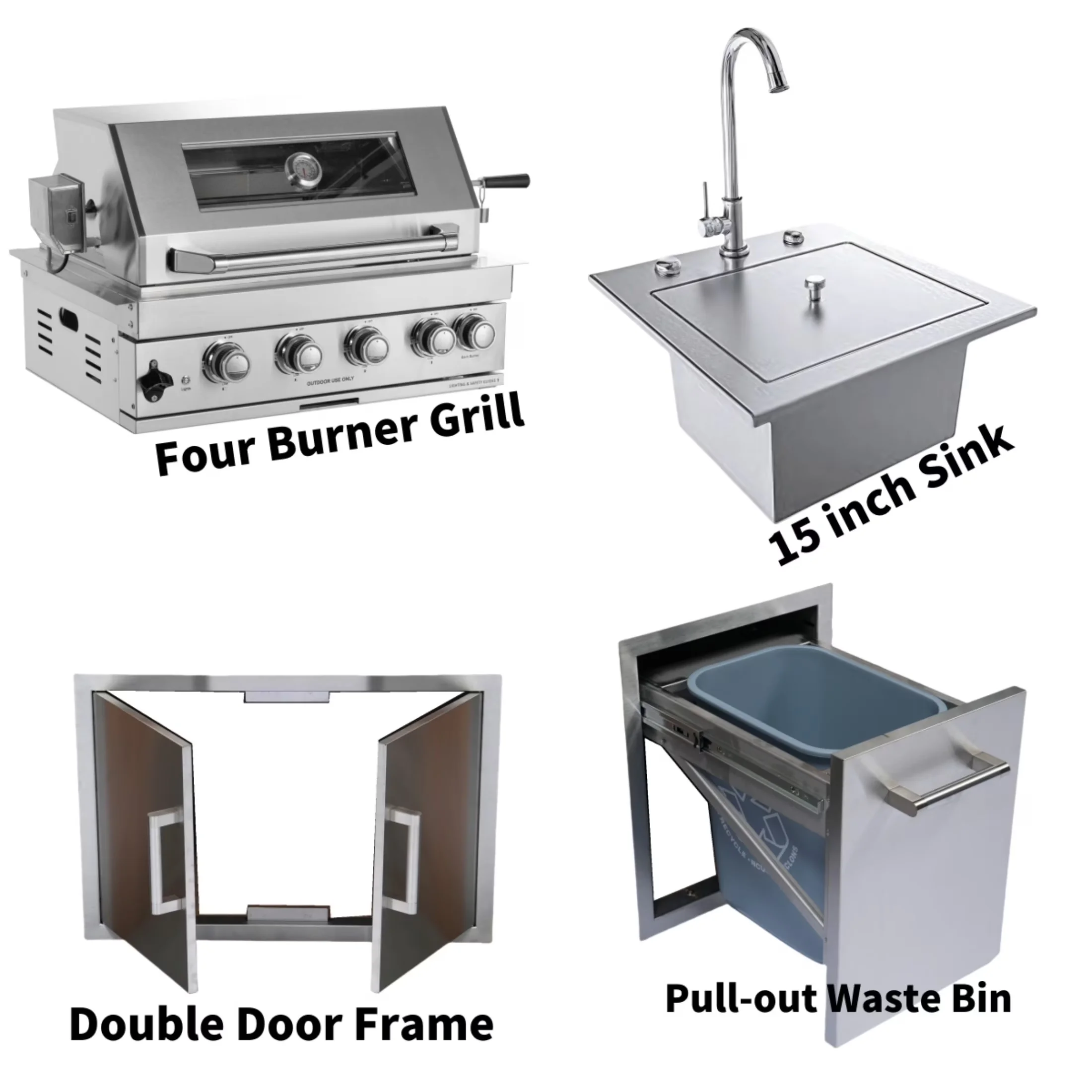 Gas Grill Versatile with Infrared, Storage Rack, Heat Thermometer - Stainless Steel Silver Model 3414C4