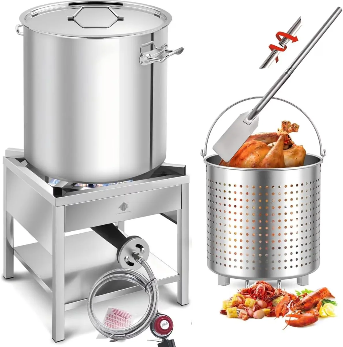 Modern Outdoor Fryer with 200000 BTU, 64QT Stainless Steel Seafood Boil Pot, Crab Crawfish Boil Pot and Burner - Stainless Steel Model D313CA