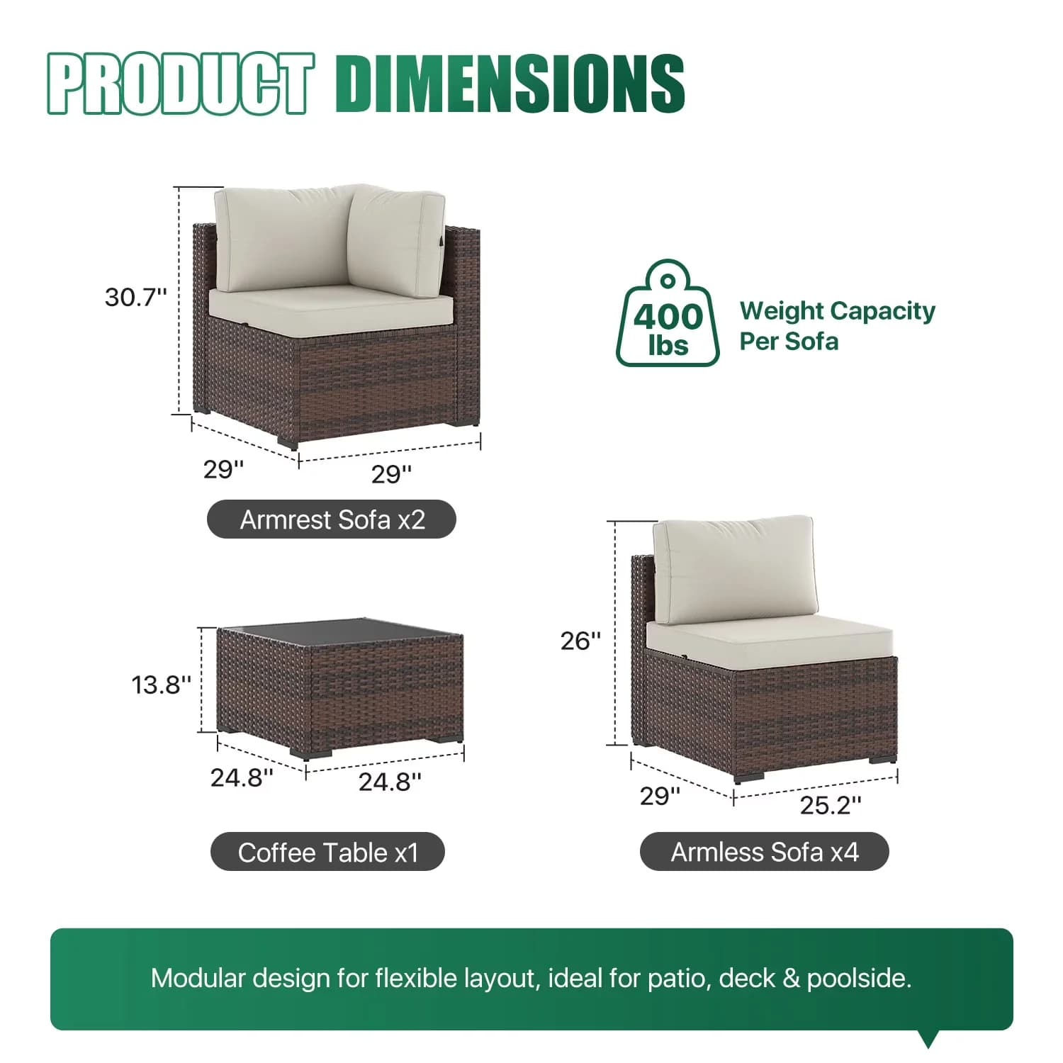 Professional Outdoor Sofas Sectional with Storage, Modern, Weather-Resistant - White Glass + Polyester + Sponge + Metal + Rattan Model F4479E