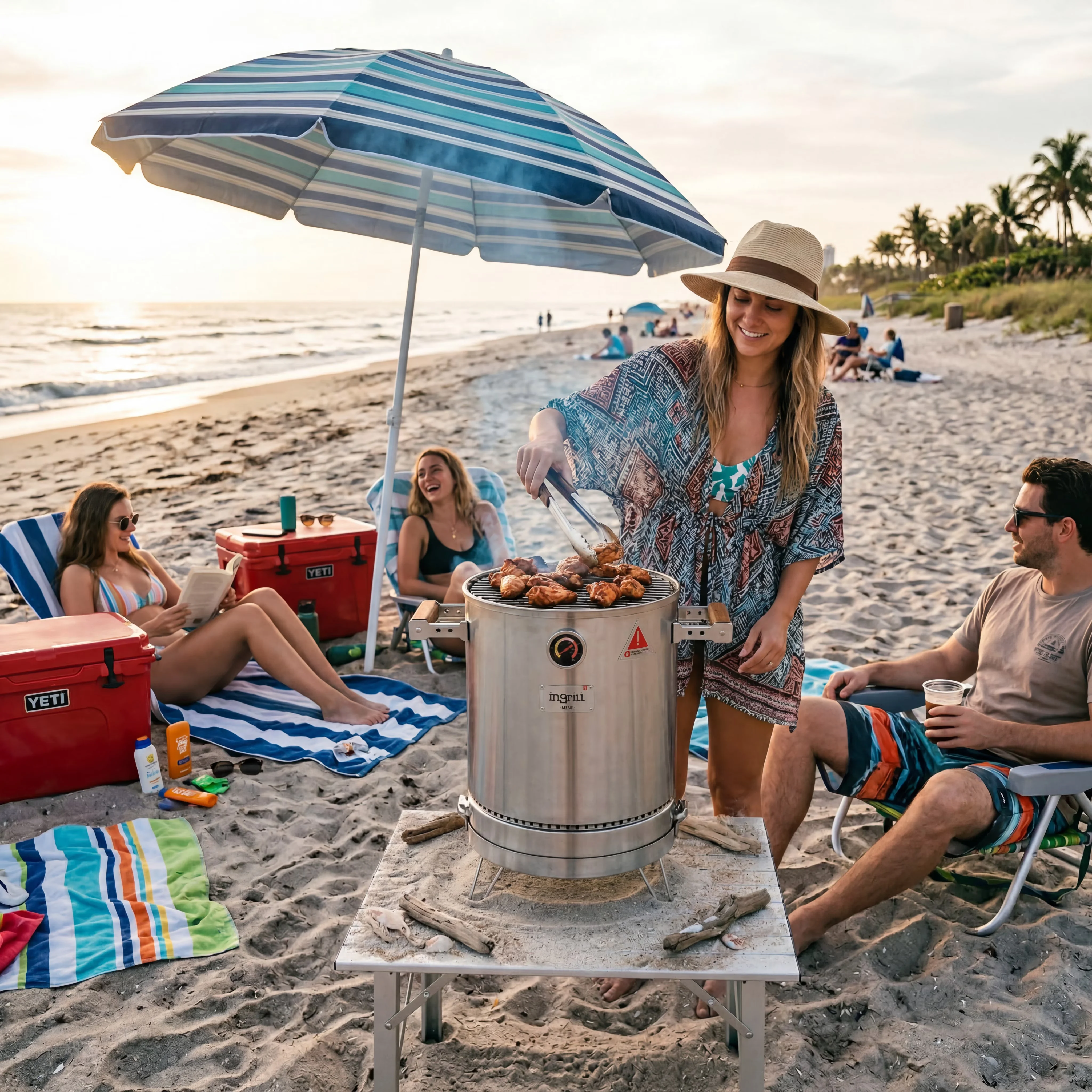 Classic Smoker with Adjustable Air Vents, Basic Mini Charcoal Grill 3-in-1, Portable Stainless Steel BBQ Barrel - Stainless Steel... Model 2A8843