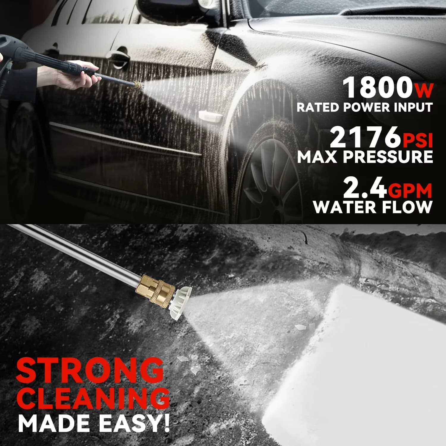 Pressure Washer Classic with 1800W, Adjustable Wand, Big wheel (Dia. 17cm) for easy movement. for Car, Patio - Model BAC545