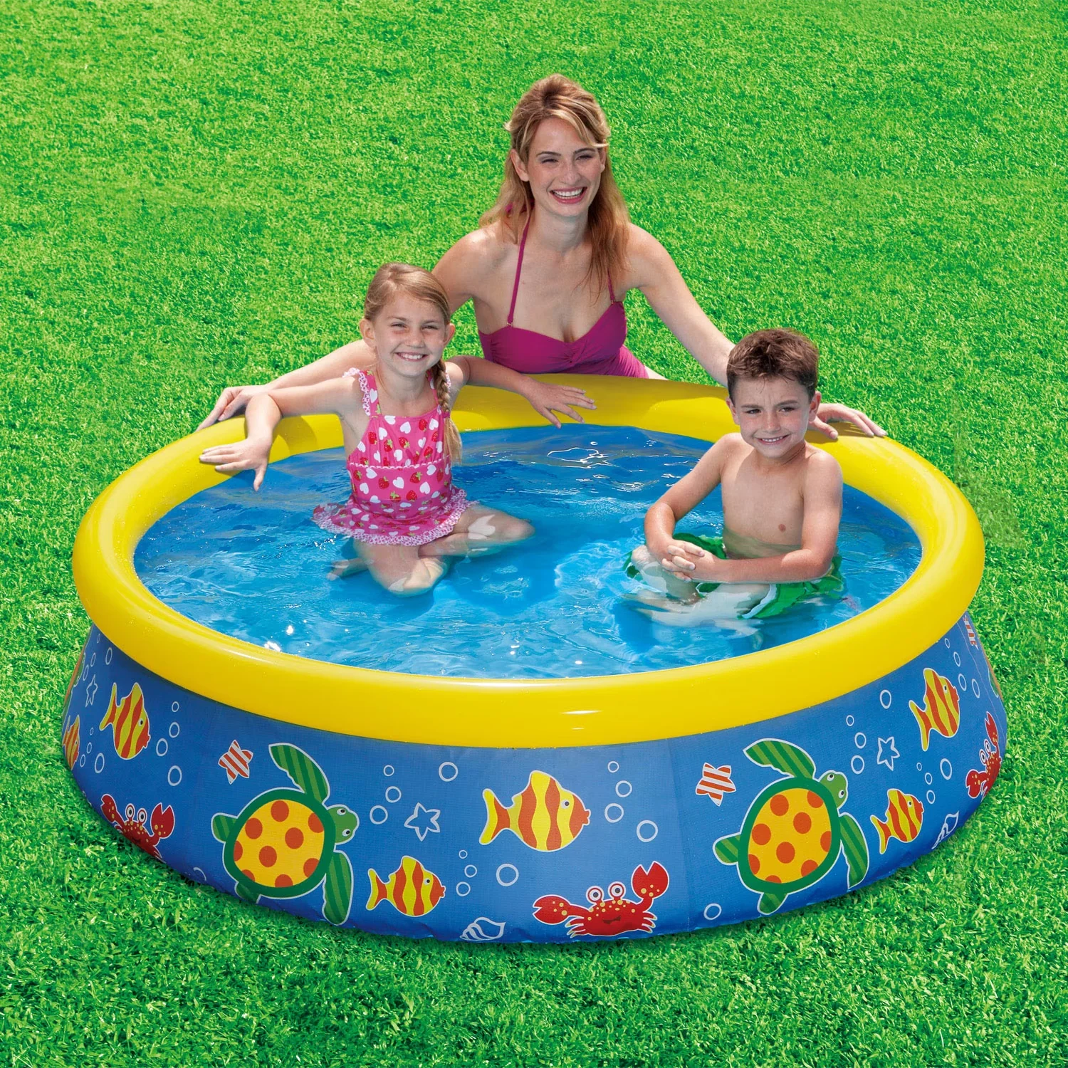 Premium Inflatable Pool with Puncture Resistant, 5ft x 15in Quick Set w/ Ocean Print - Blue Model 3E4EEB