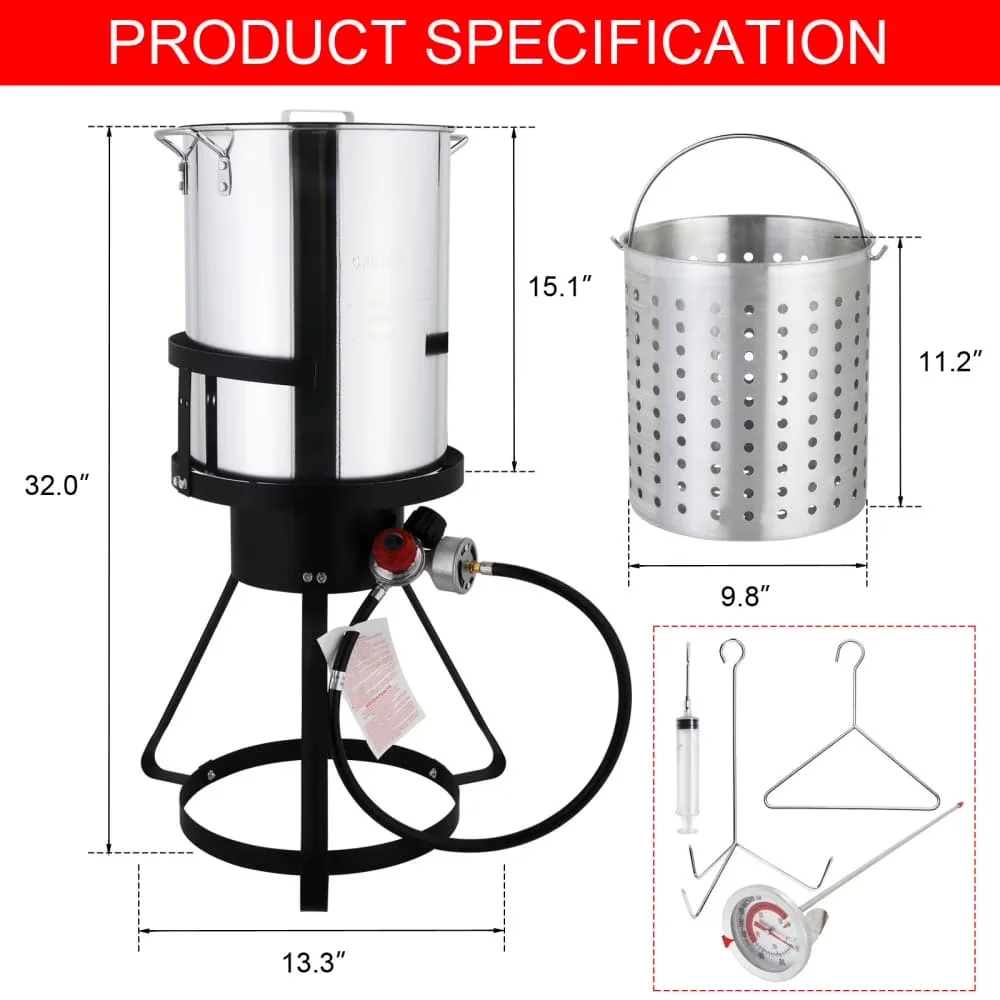 Quality Outdoor Fryer with 55000 BTU, Easy to clean and maintain - Silver Aluminum for Outdoor Model 673F17