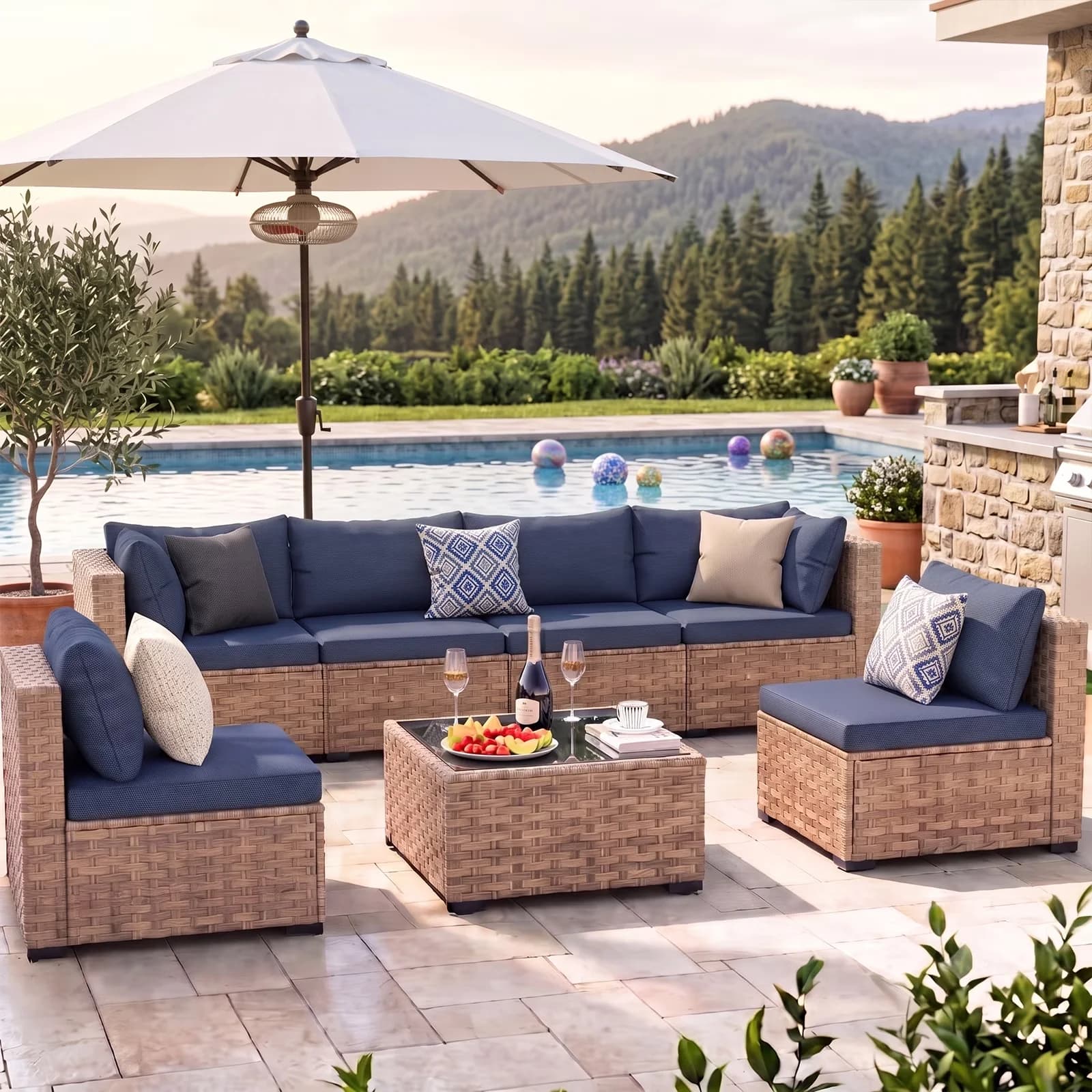 Classic Patio Conversation Set with Weatherproof, Rattan Sectional Sofa - Brown Rattan for Garden Model 0AE9CE