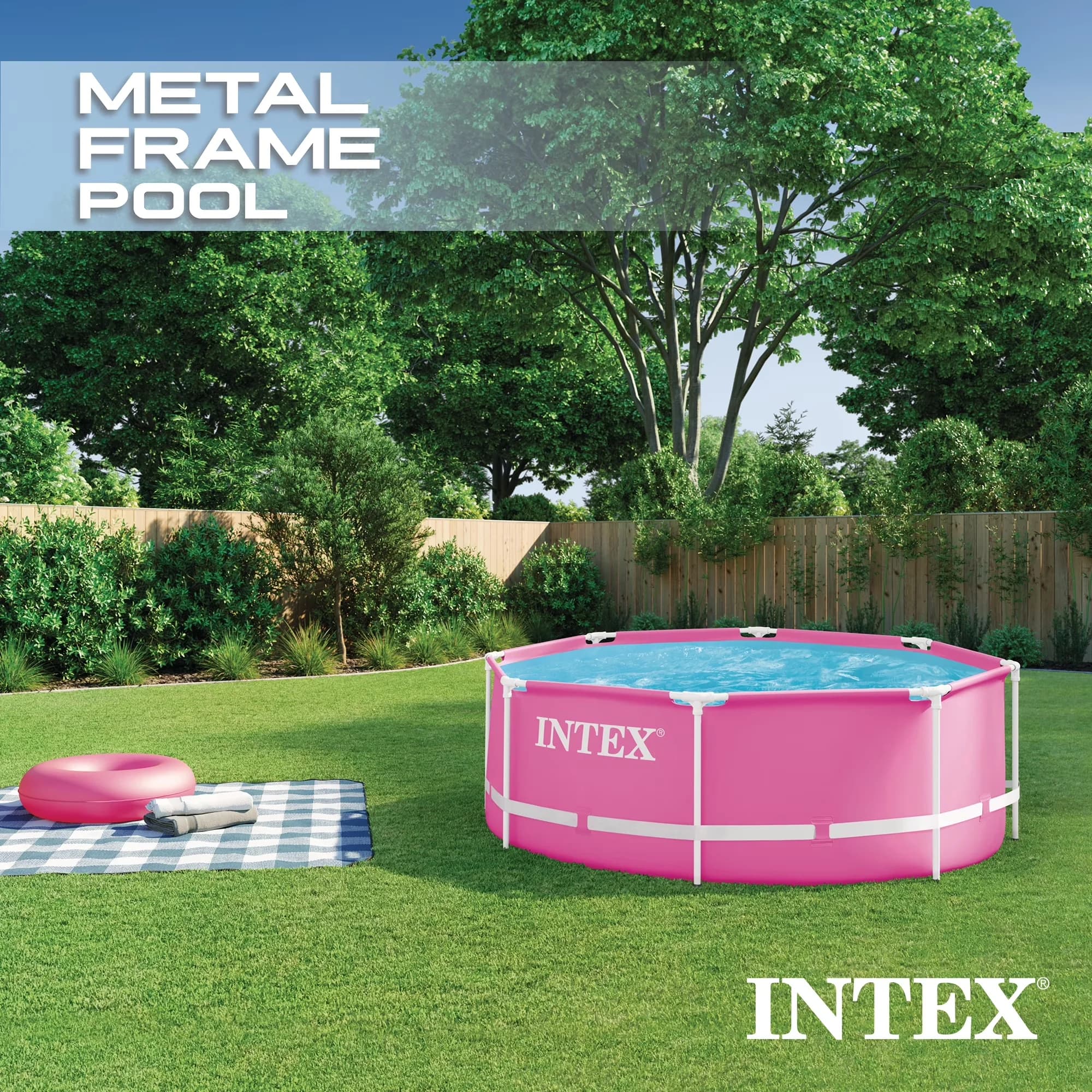 Above Ground Pool Modern with Puncture Resistant, Round Metal Frame 8ft x 30in Swimming - Pink Model 597BBA