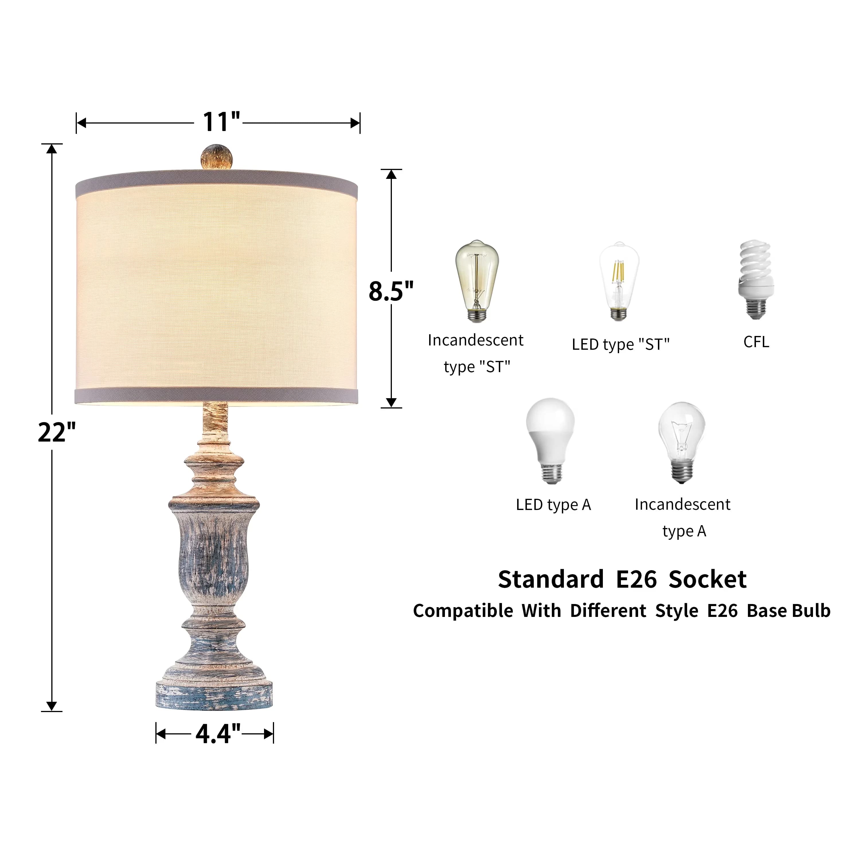 Essential Table Lamp with Incandescent, Farmhouse, 22" Rustic Set - Resin Green Model C558D4