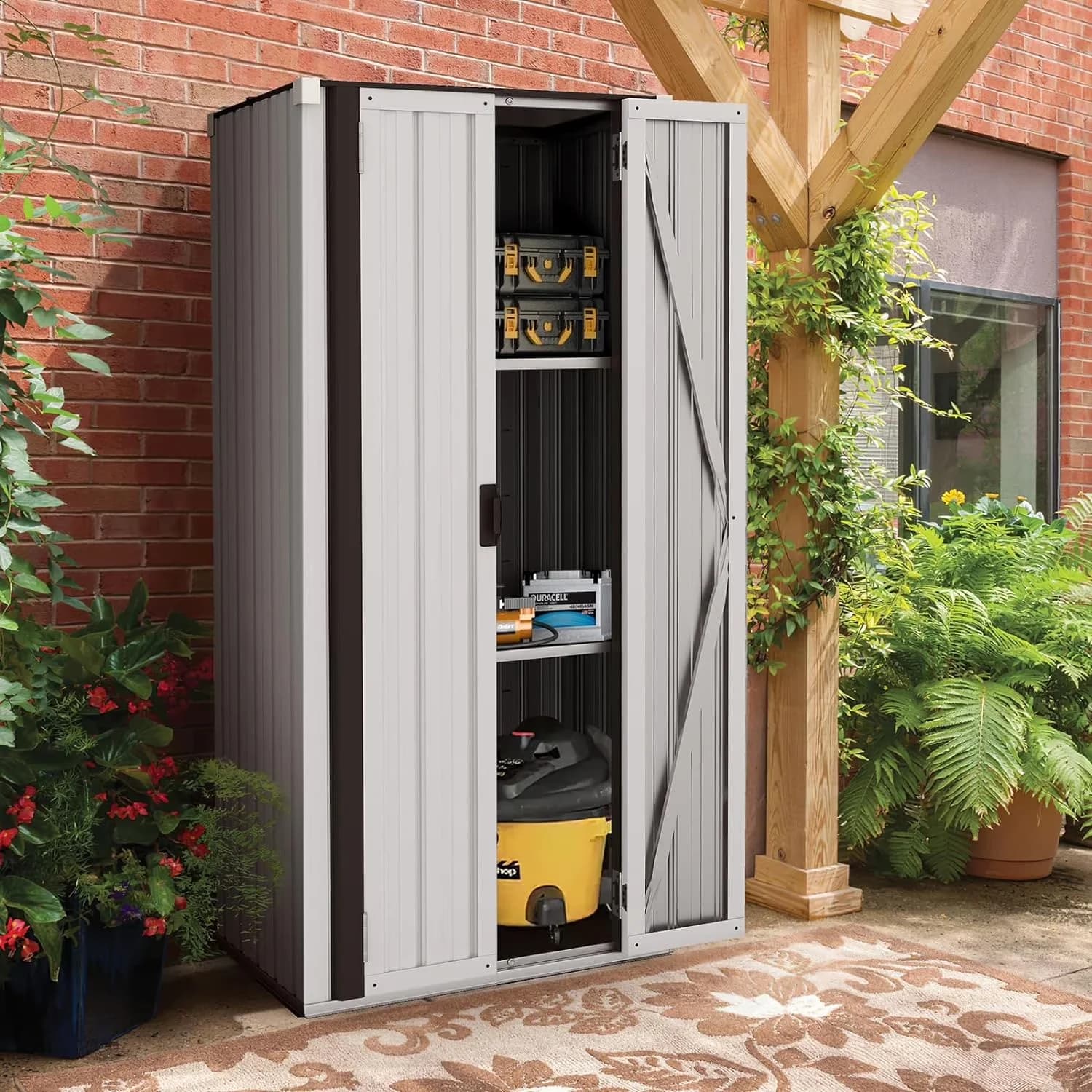 Shed Versatile with Lockable Door, Outdoor Storage Cabinet Metal Organizer - White 4.5 sq ft for Garden, Patio Model 555186