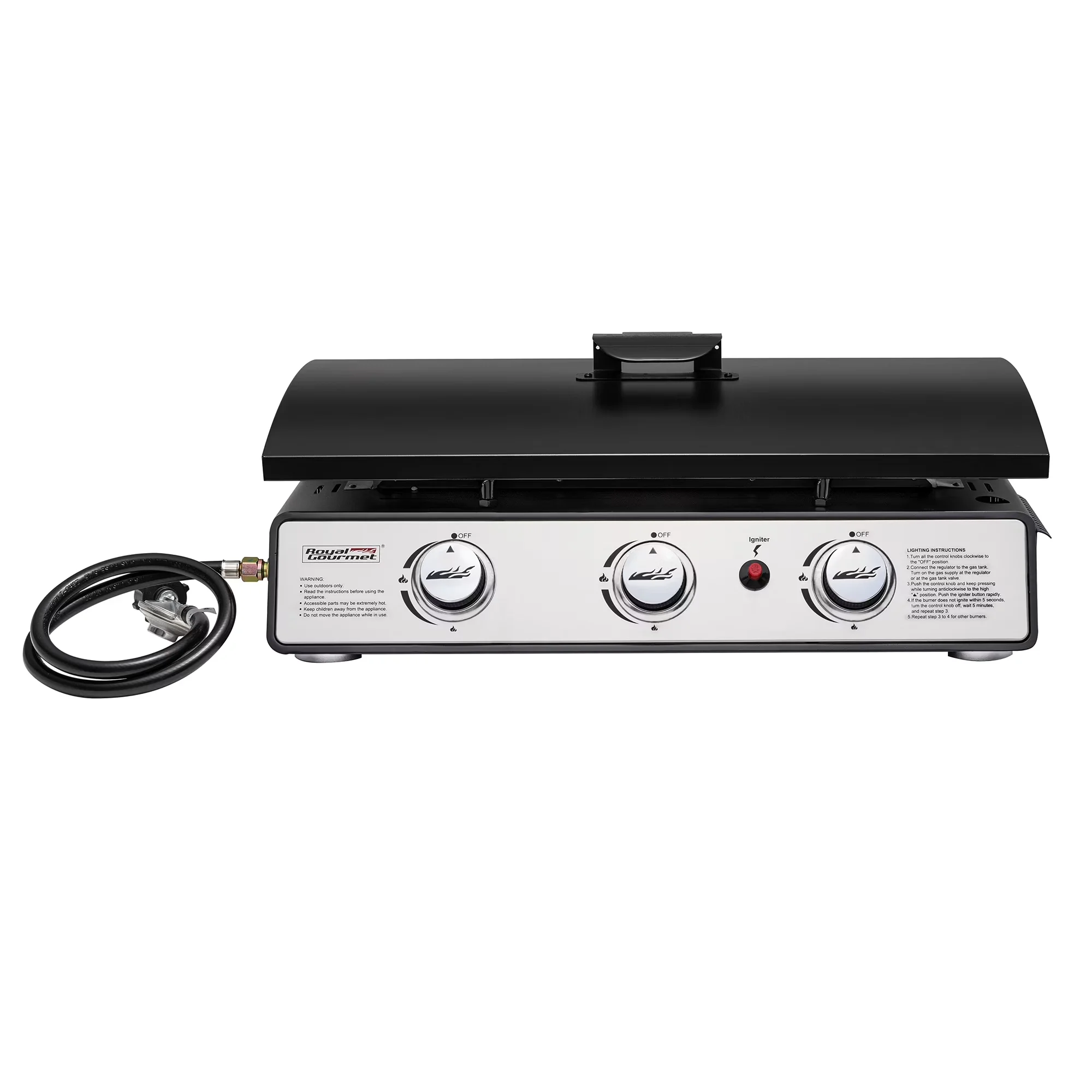 Efficient Flat Top Grill with Portable, Hard Cover, 24" 3-Burner Portable Gas Griddle - Porcelain-Enameled (Griddle Flat Top); Power... Model 1EC7E0