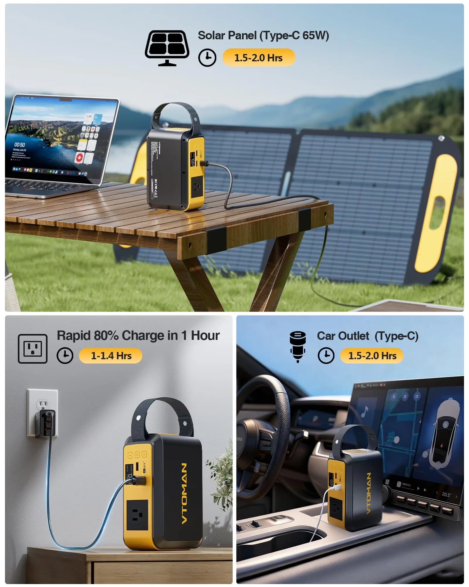 Generator Sleek with 100W, Overload Protection, Short Circuit Protection - Yellow for Outdoor, Camping Model 9082E7