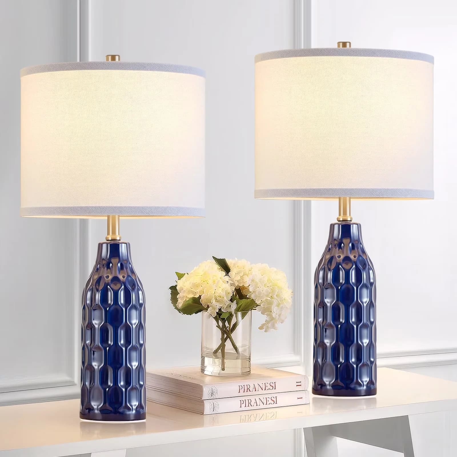 Efficient Lamp with LED, Bedside Lamps, Dimmable - Blue Ceramic - Residential Grade Model BBAC2B