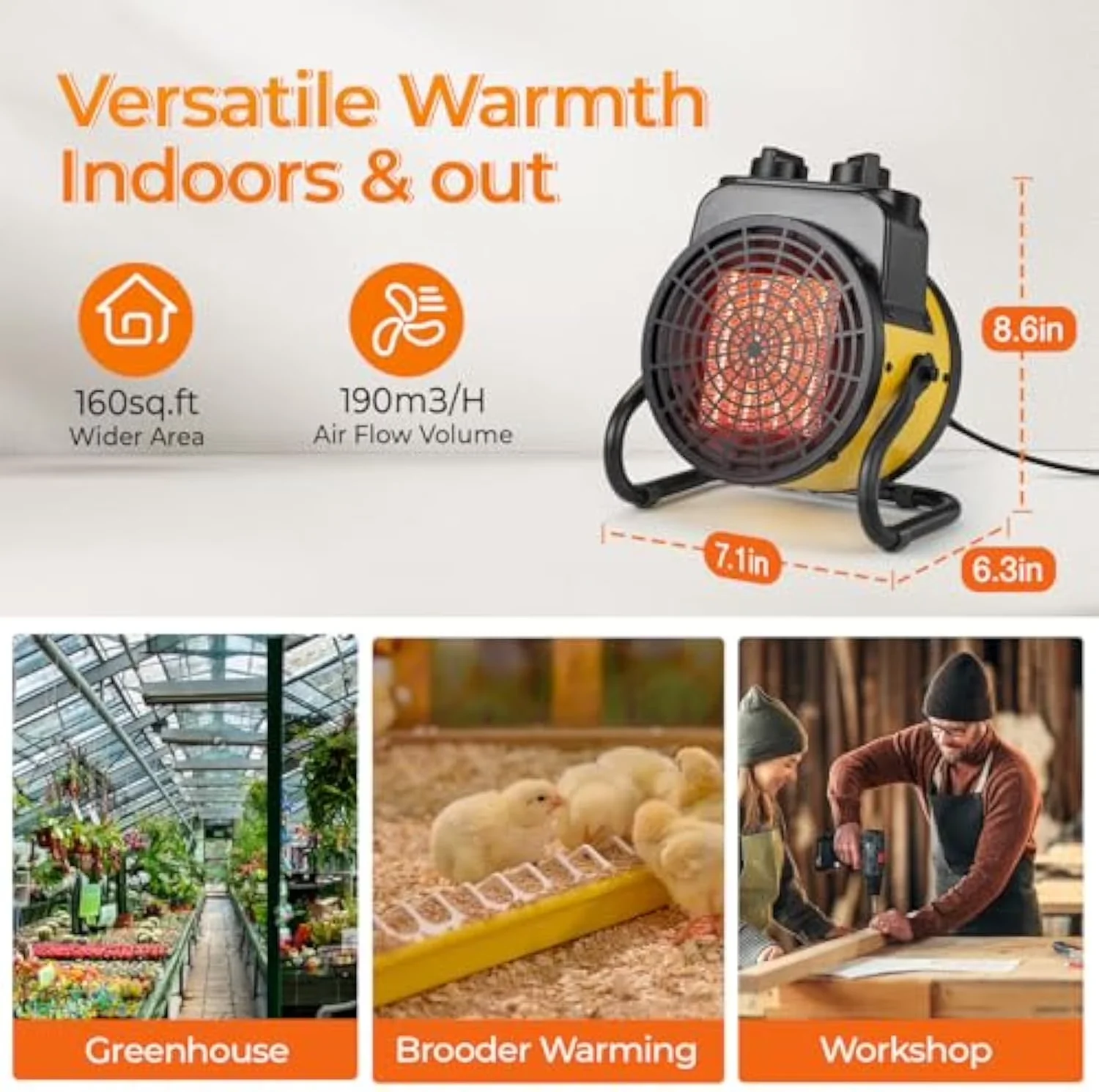 Portable And Electric Space Heater Quality with 1500W, Temperature Controlled - Yellow for Indoor, Outdoor Model B285B3
