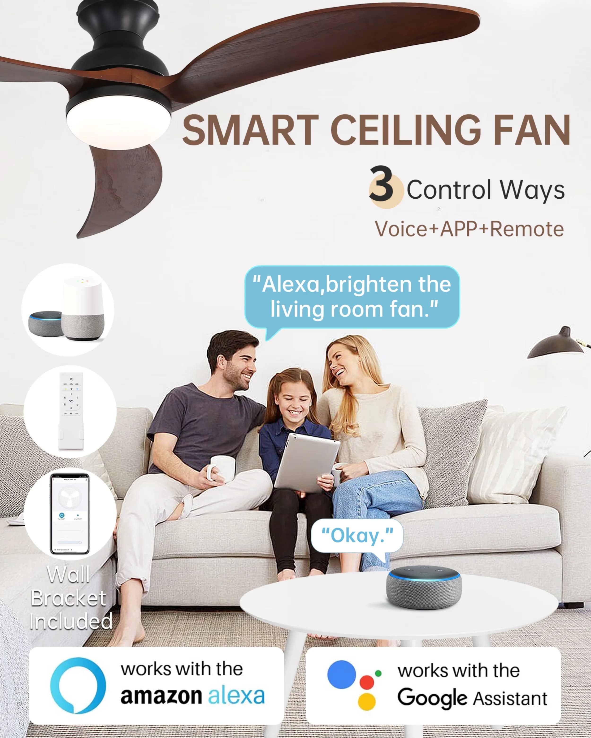 Sleek Ceiling Fan with LED, Modern, Remote Controlled - Acrylic Black Flush Model C27E2C